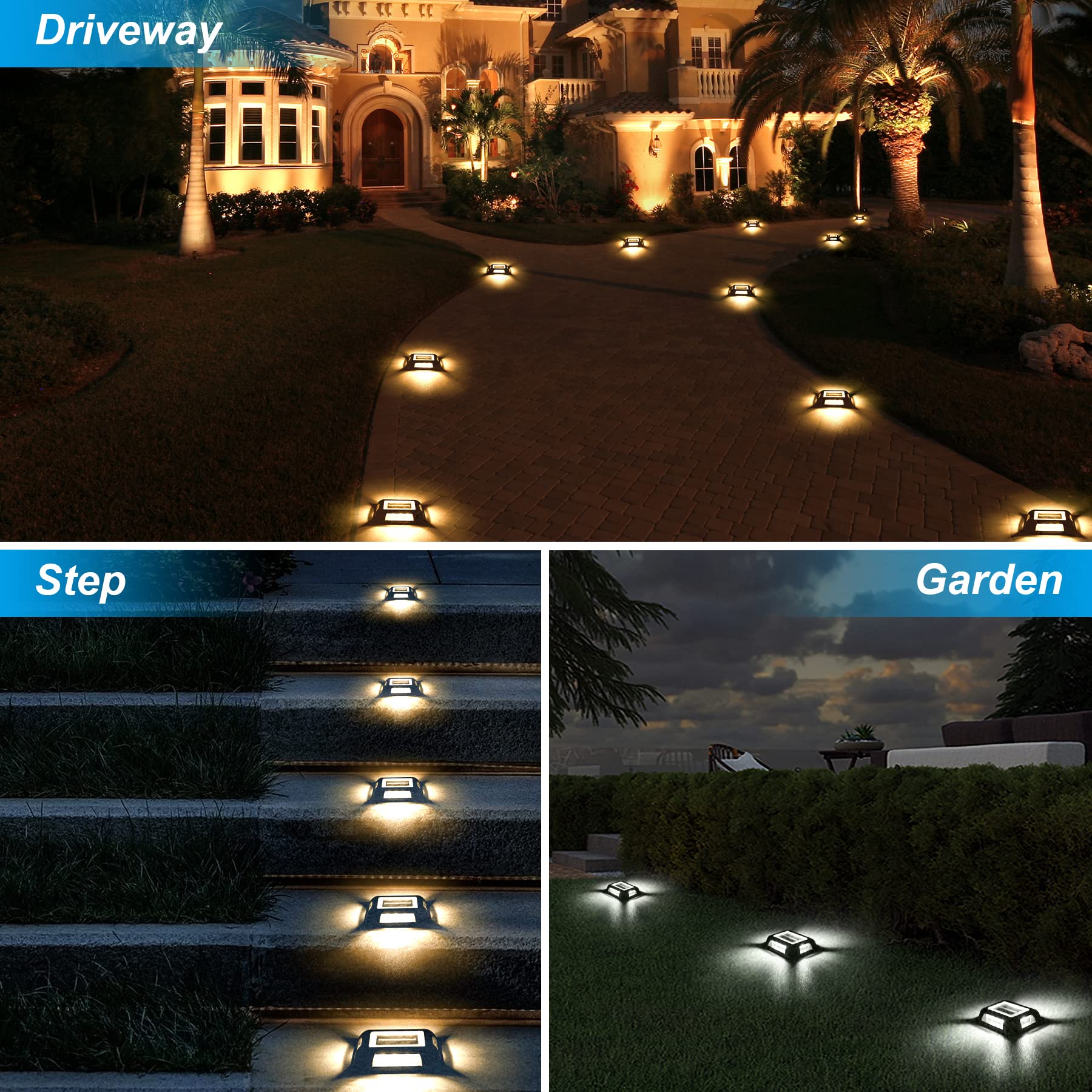 Crepow Solar Deck Lights Driveway Dock Lights- 8 Packs Waterproof 1200Mah Solar Powered Outdoor Led Aluminum Dock Lighting Road