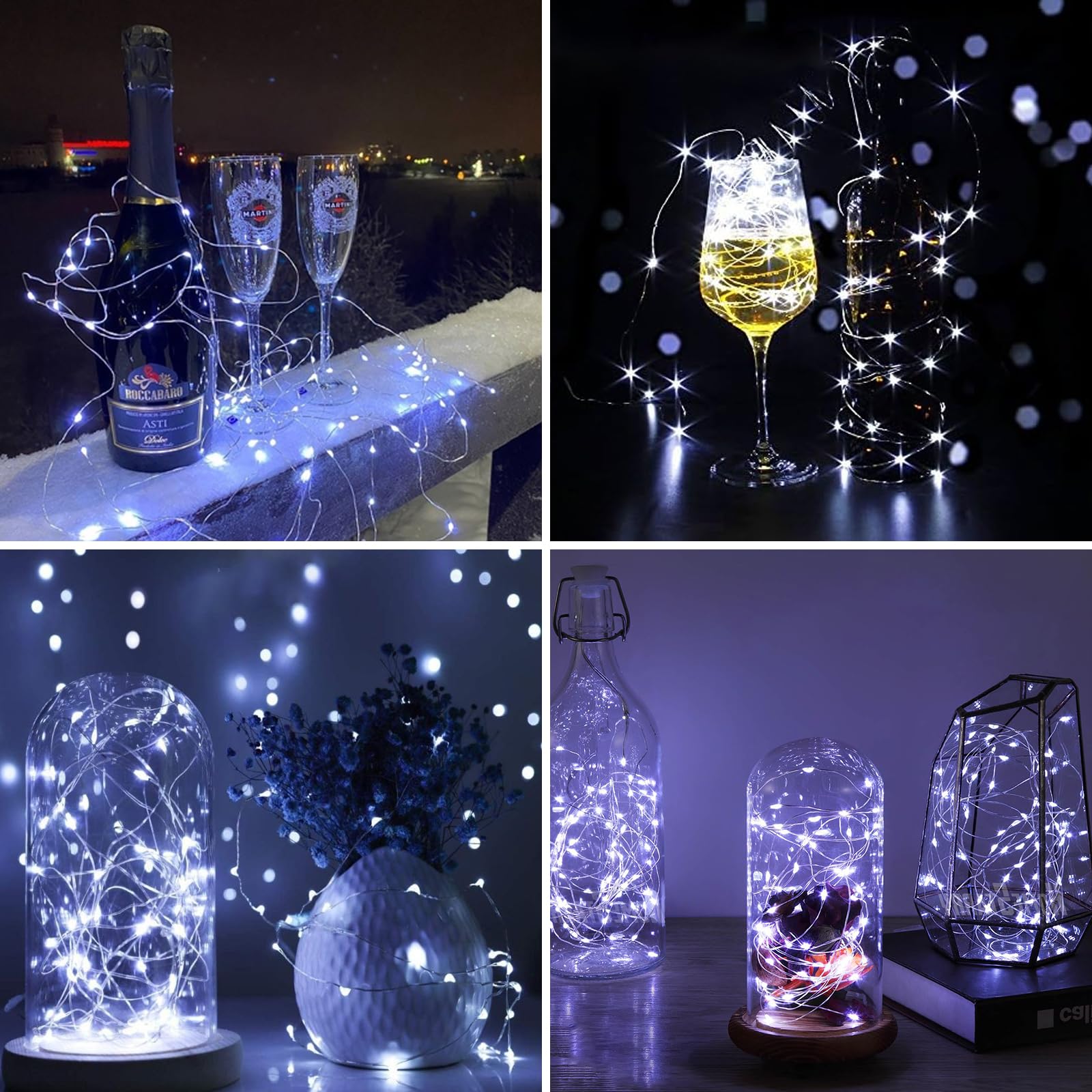ZGWJ 12 Pack Fairy Lights, 7ft 20 LED Copper Wire, Battery Operated, Silver White, Model A01-Mini, Perfect for DIY, Parties, and Decorations