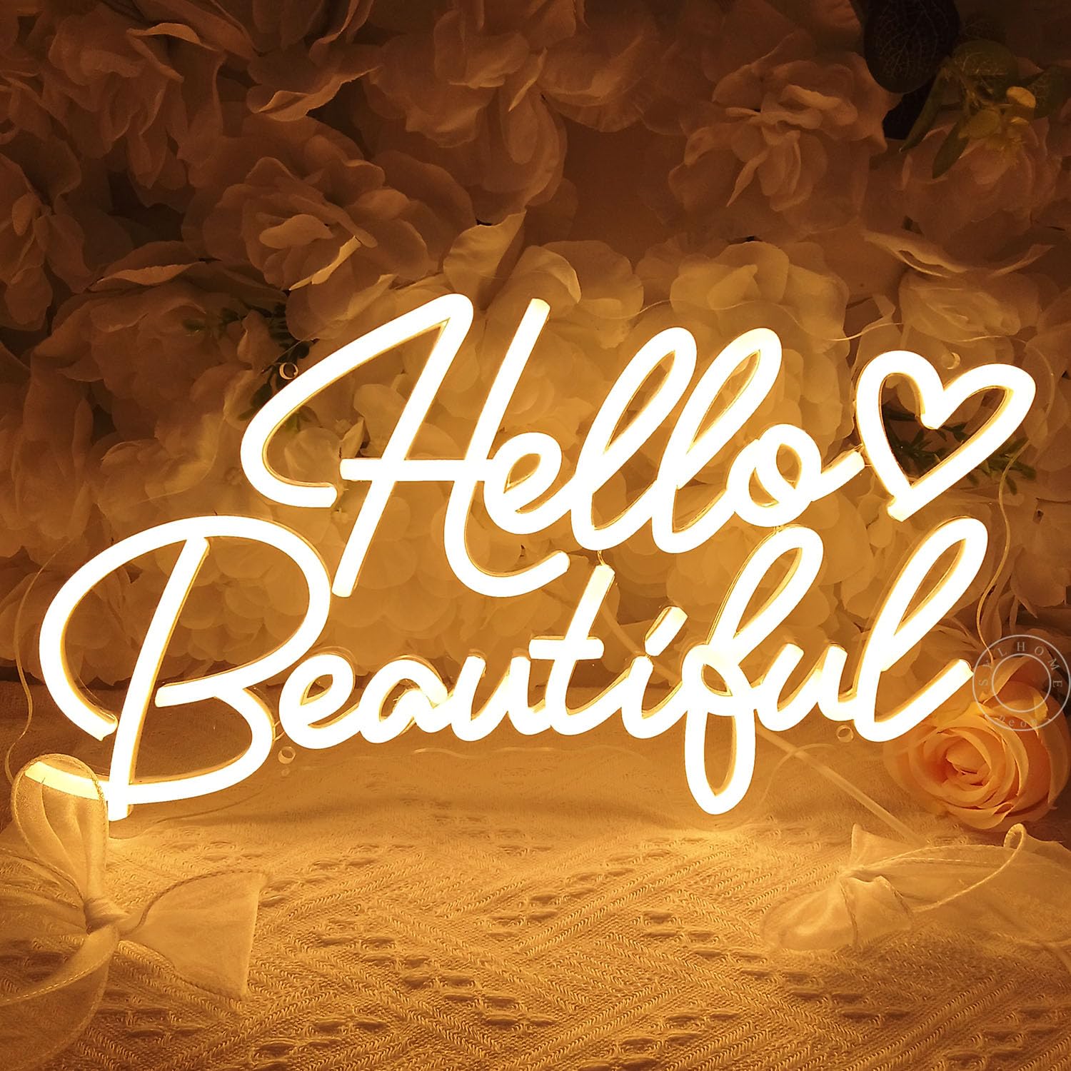 SYLHOME LED Neon Sign - inHello Beautifulin - Acrylic Wall Decor - Warm White - 15.75in x 8.7in - Girls Room, Bar, Club, Party Gifts