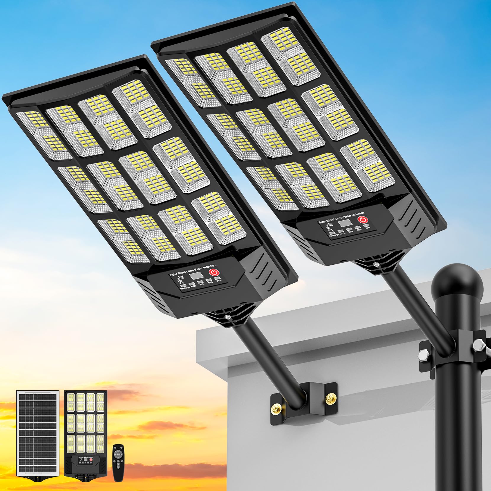 EcoJLigOas Solar Street Lights Outdoor Waterproof,6500K 320Wide Angle Solar Flood Light, LED Parking Light with Motion Sensor an
