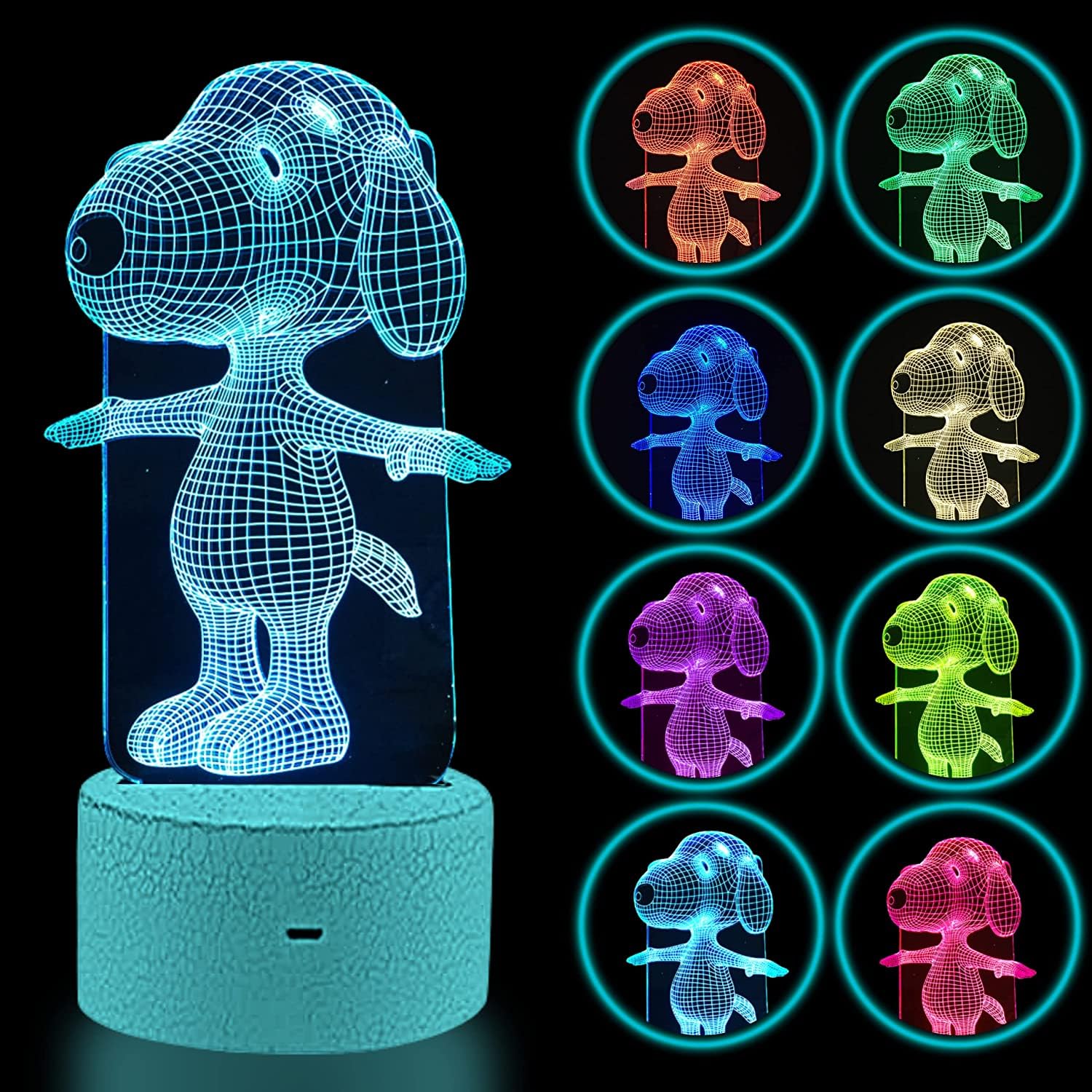 YARRD Dog Animal 3D Lamp Night Light Touch Table Desk Lamps 7 Color Changing Lights with Acrylic Flat & ABS Base & USB Charger &