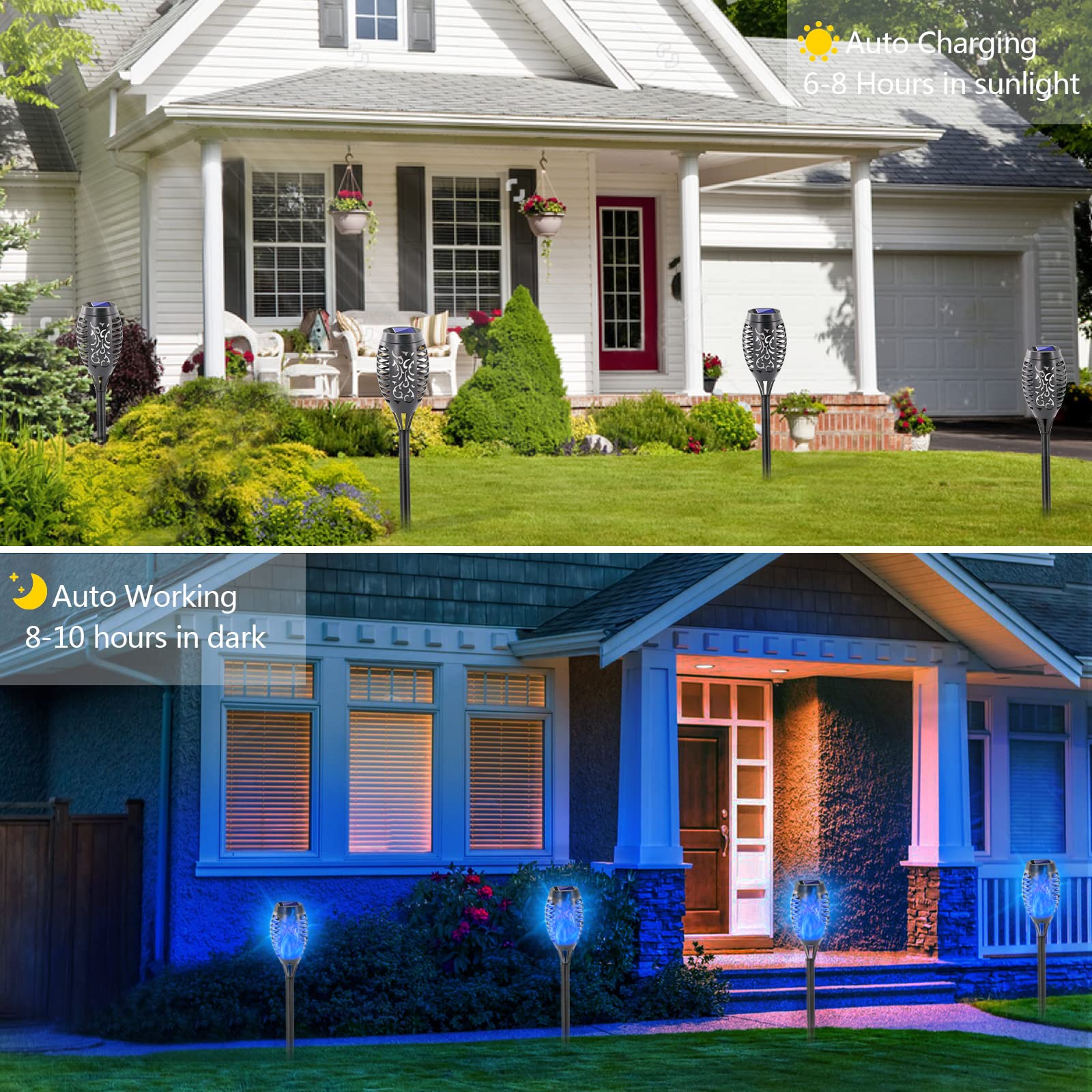 Eoyizw Solar Lights Outdoor, 12 Pack Blue Solar Torch Light With Flickering Flame, 12 Led Solar Tiki Torches For Outside Lights