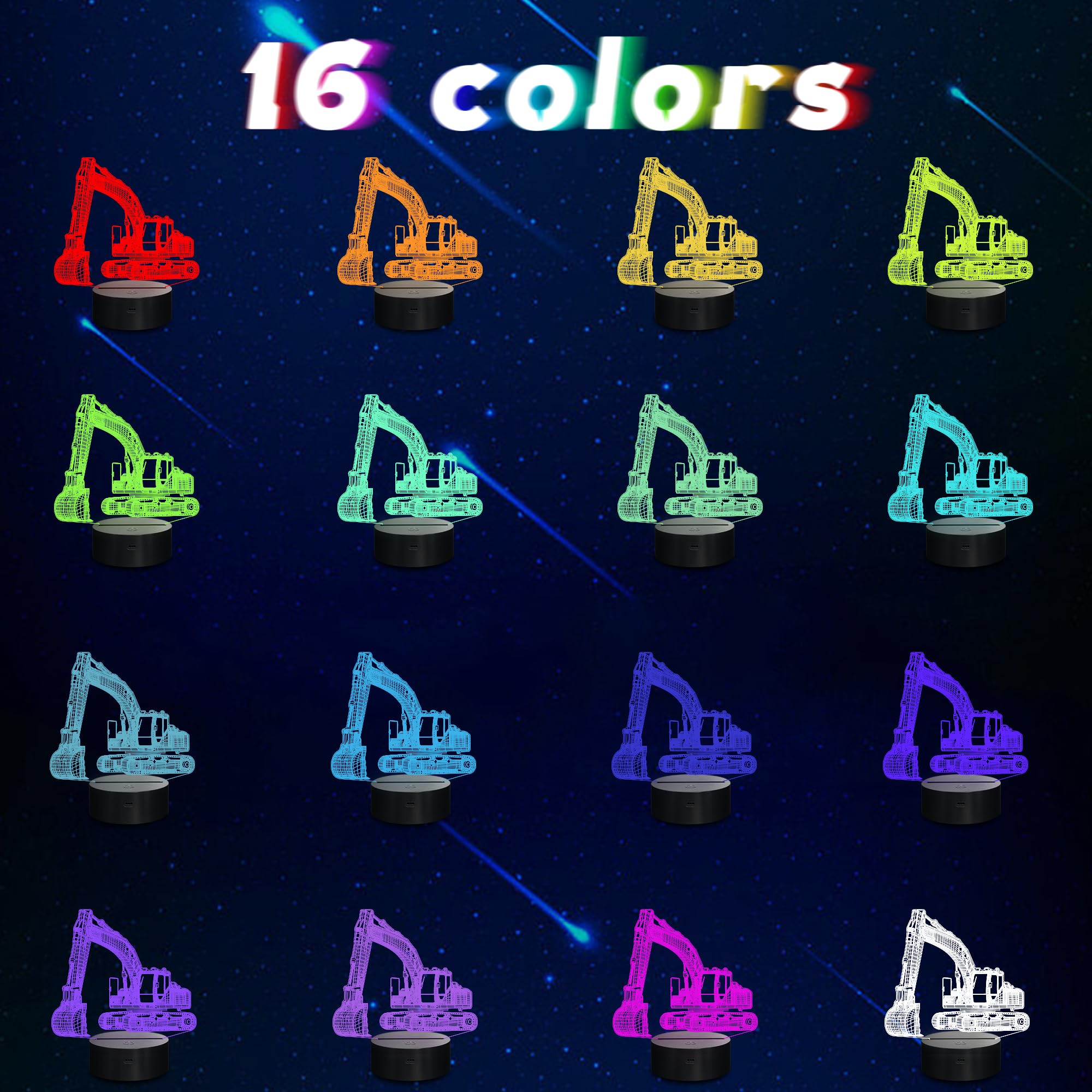 CoolGift Mart Excavator 3D Night Light, 3D LED Optical Illusion Lamp with Remote Control and Timer, Perfect Christmas and Birthd