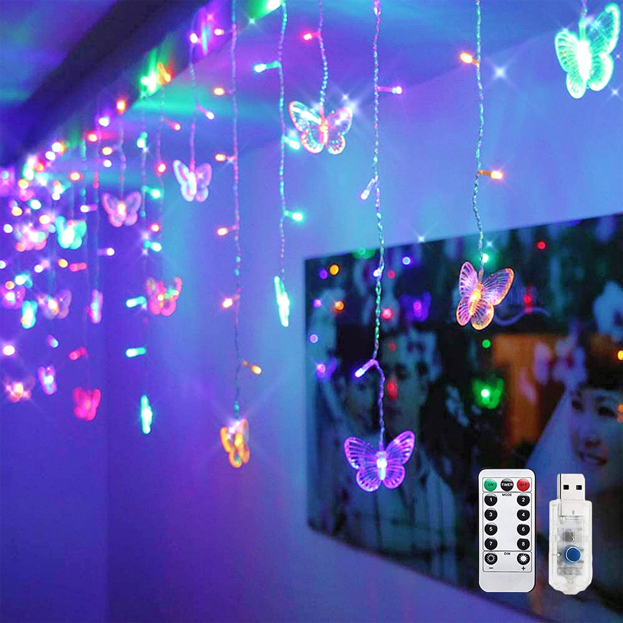 Cynzia Butterfly Curtain Lights, 48 LED Twinkle String Light, USB Powered, 4.9FT, Multicolor, Model 48BSL