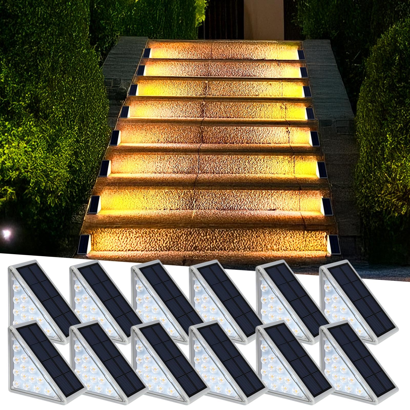 AUDLES LED Solar Step Lights, Waterproof Warm White 12 Pack, IP67 for Outdoor Use, Perfect for Yard, Patio, Garden, Walkways, Driveway
