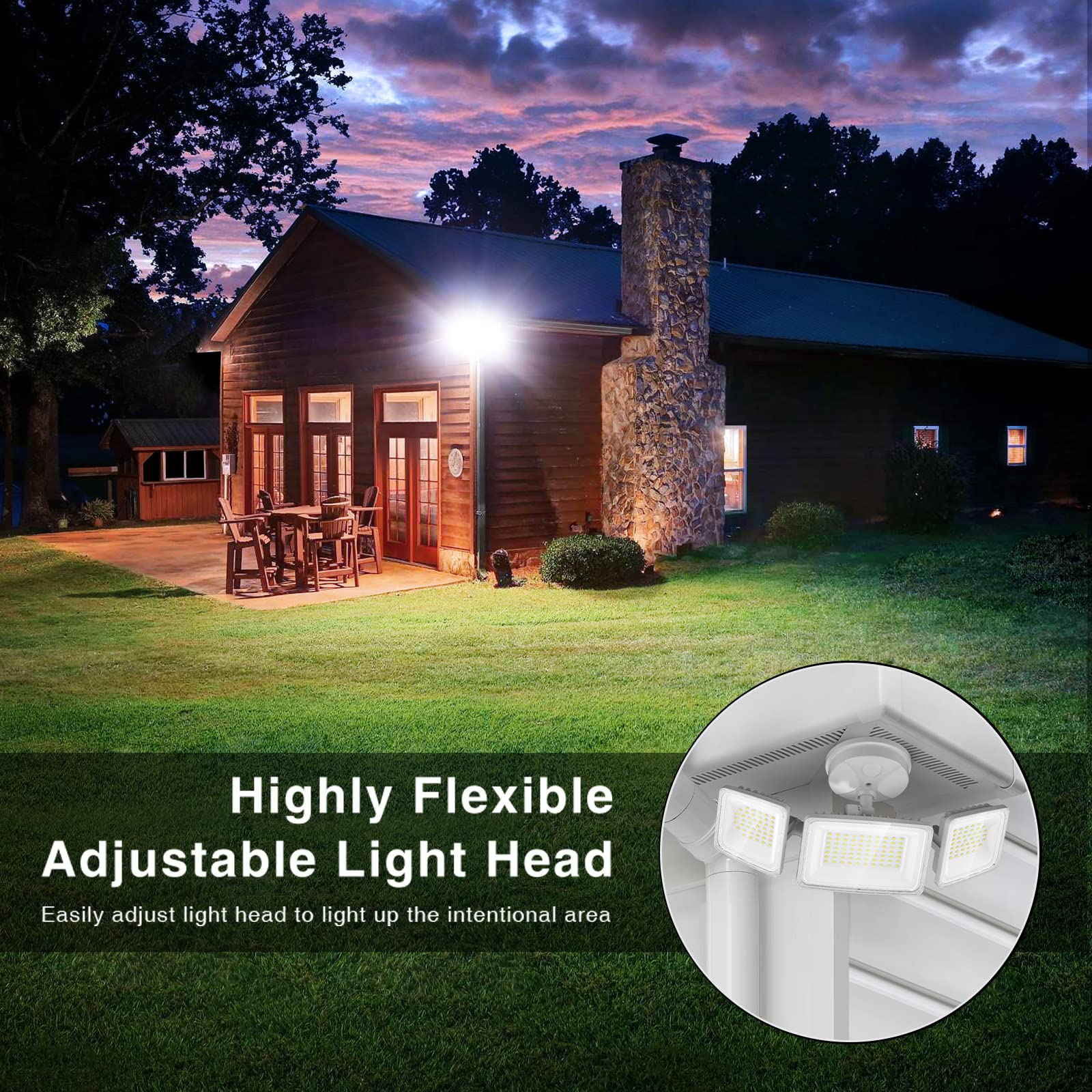 Onforu 100W LED Flood Lights Outdoor, 9000LM, 3 Adjustable Heads, IP65 Waterproof, White, Model BDB100-3, 2 Packs