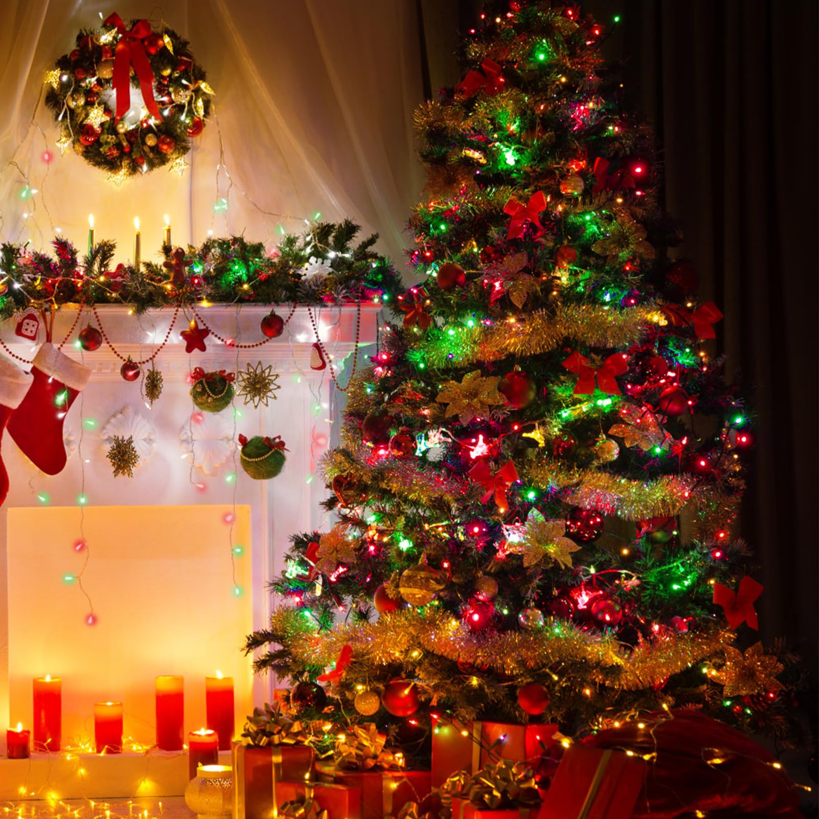 Illuminew Christmas Lights - 98Ft 300 Count Connectable Waterproof Led Fairy Lights Bulbs For Indoor Outdoor Christmas Tree Wedding ValentineS Day Decor (Red Green  150 Count - 2 Pack)