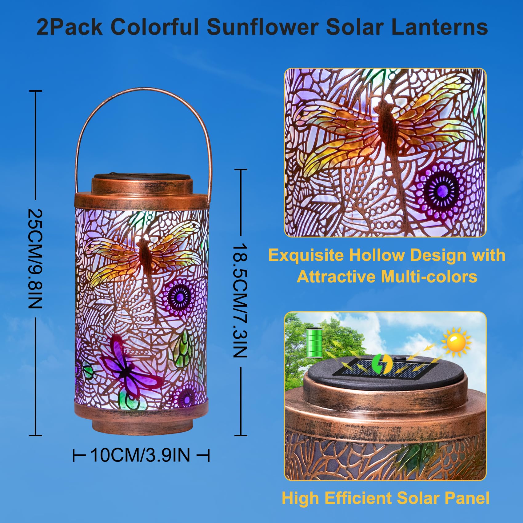Go2Garden 2Pack Solar Outdoor Lanterns Waterproof Dragonfly Garden Gifts For Women Patio Decor Lights Metal Lantern For Yard, Ta