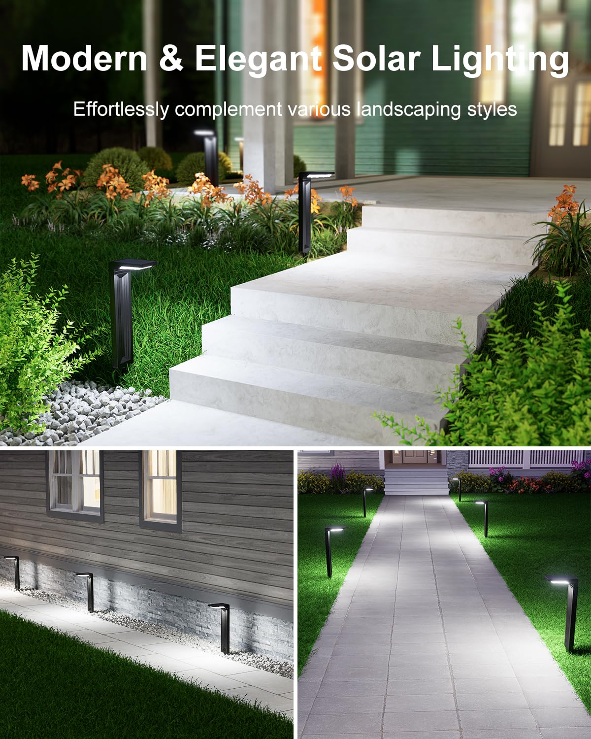 FALOVE 6 Pack Solar Powered Pathway Lights 30 LED Waterproof Cool White Modern Design Model FA0802-6