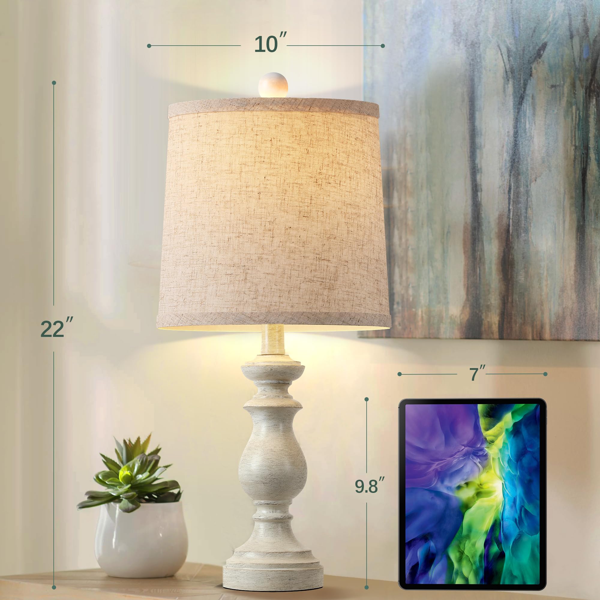 PARTPHONER Traditional Table Lamp Set of 2, Rustic Vintage Design, 22in Height, Antique White, Resin, Model STR-DL-0004