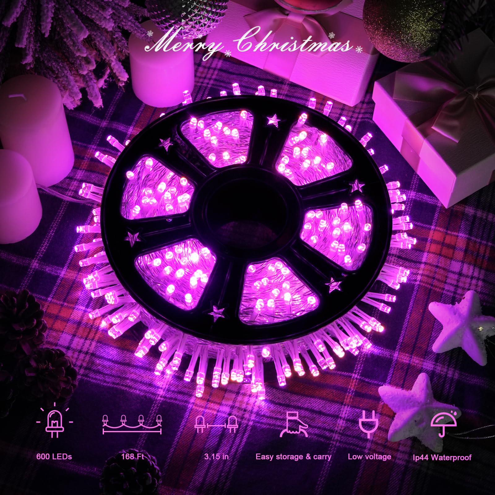 Jmexsuss 600 Led Pink String Lights For Bedroom, Pink Christmas Lights Indoor Outdoor Waterproof, 168Ft Pink Fairy Lights Plug In With Remote For Girl'S Room Party Decor