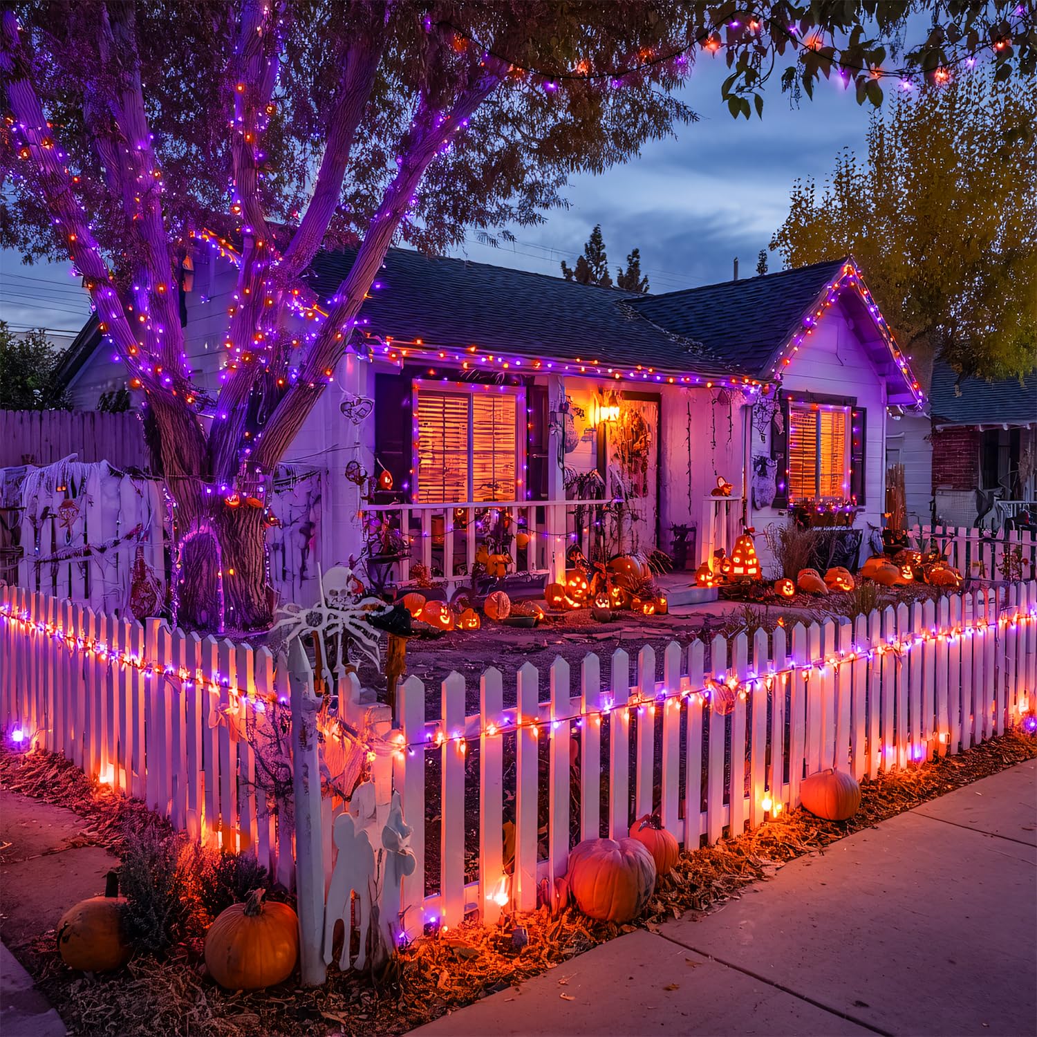JMEXSUSS Solar Halloween Lights, 400 LED, 2 Pack, Waterproof, 8 Modes, Orange & Purple