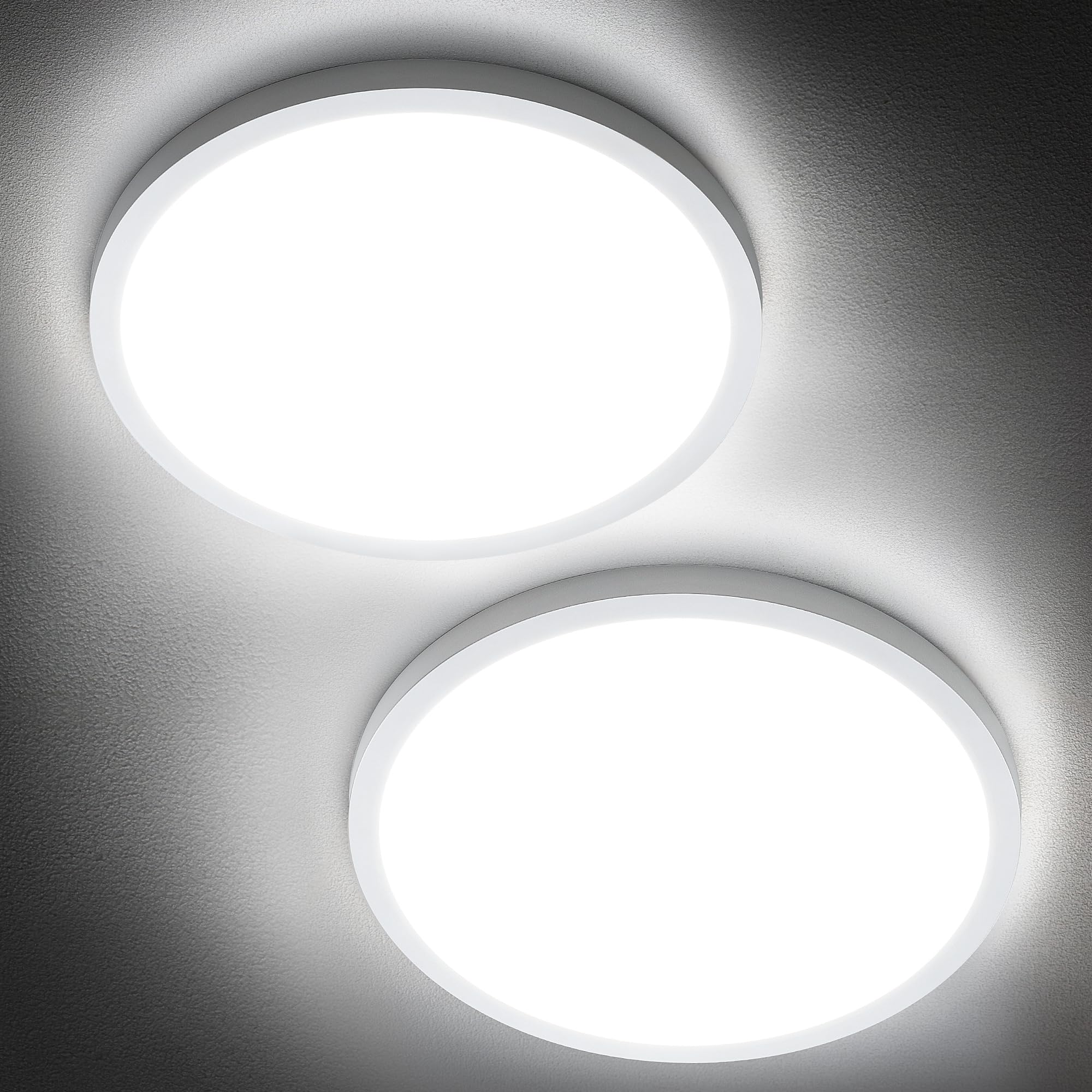 Sunrider 2-Pack Led Flush Mount Ceiling Light Fixture, 6000K Cool White, 2400Lm, 12 Inch 24W 240W Equiv. Round Flat Ceiling Ligh