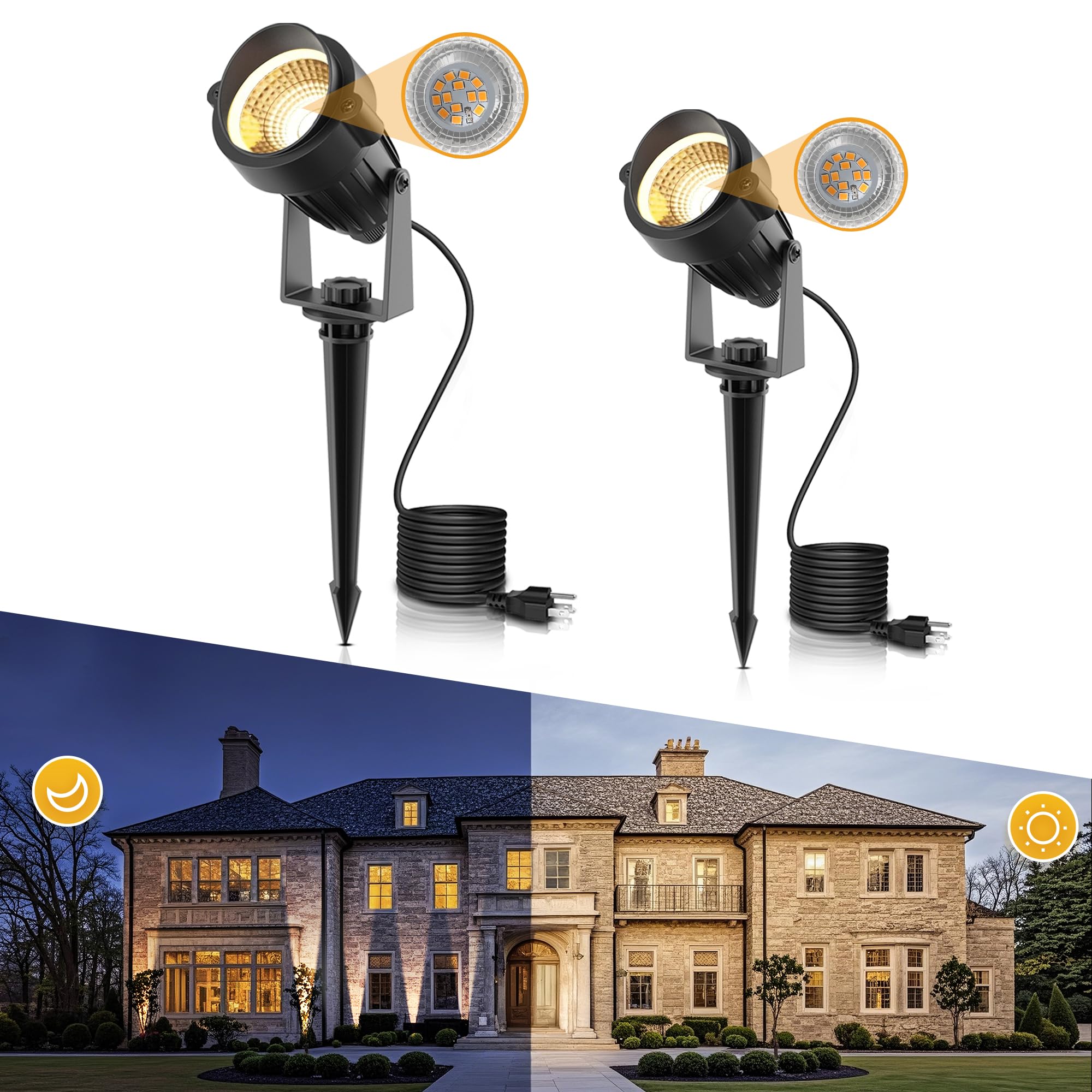 L Lohas Led 10W Dusk To Dawn Outdoor Lighting  Auto On/Off 3000K Landscape Spot Lights Outdoor  Ip66 Waterproof Spot Lights For Yard  Garden  House  Pathway  Plant  Ul Listed (2 Pack)