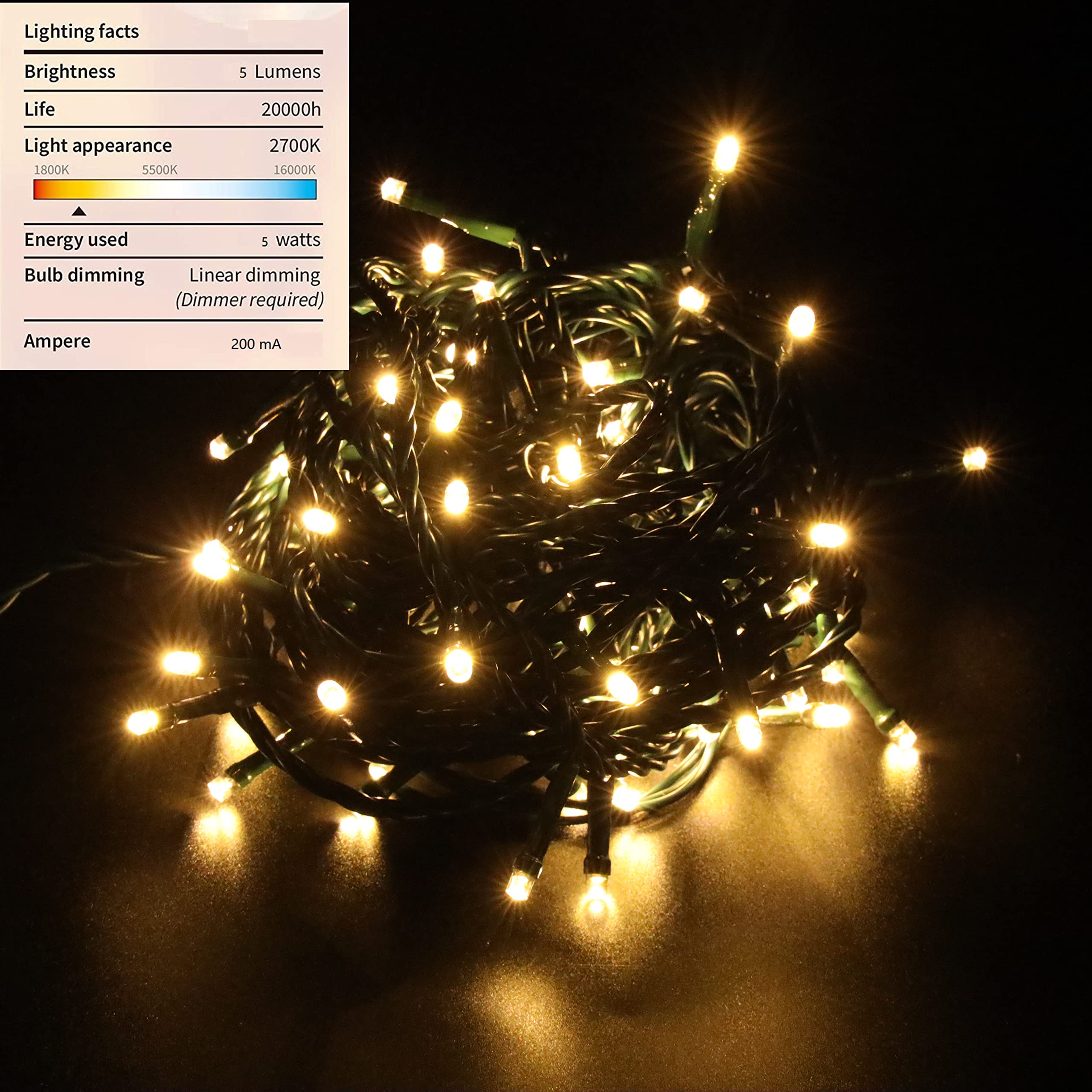 12V Outdoor String Lights(Warm White)- Low Voltage Outdoor String Lights -Works With Low Voltage Landscape Lighting Systems -For Holiday Decorations, Christmas Tree Lights Holiday Party Wedding