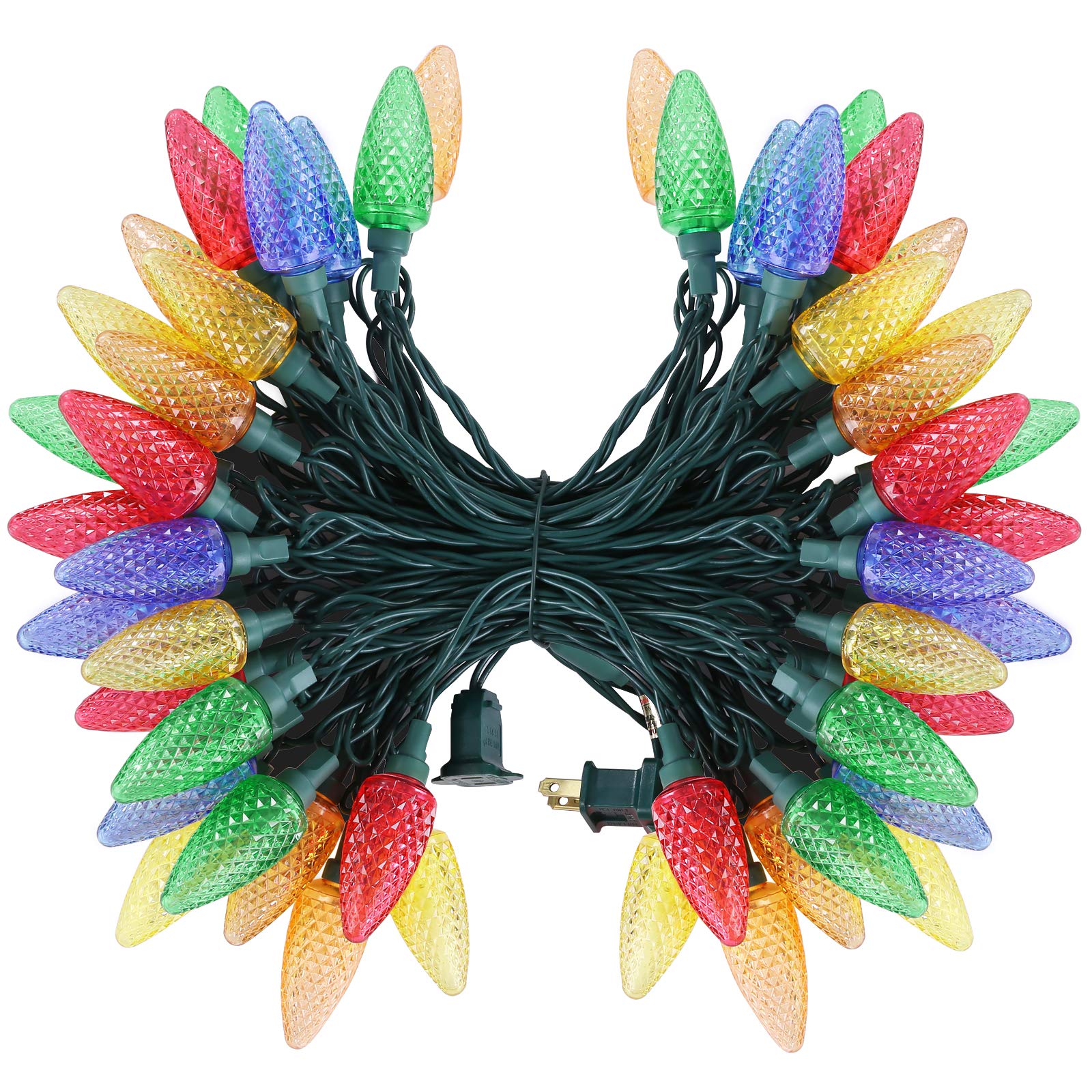 DEWENWILS C9 Multicolor LED Christmas Lights, 33.3ft 50LED Outdoor String Lights for House, Waterproof, Extendable Strawberry Bu