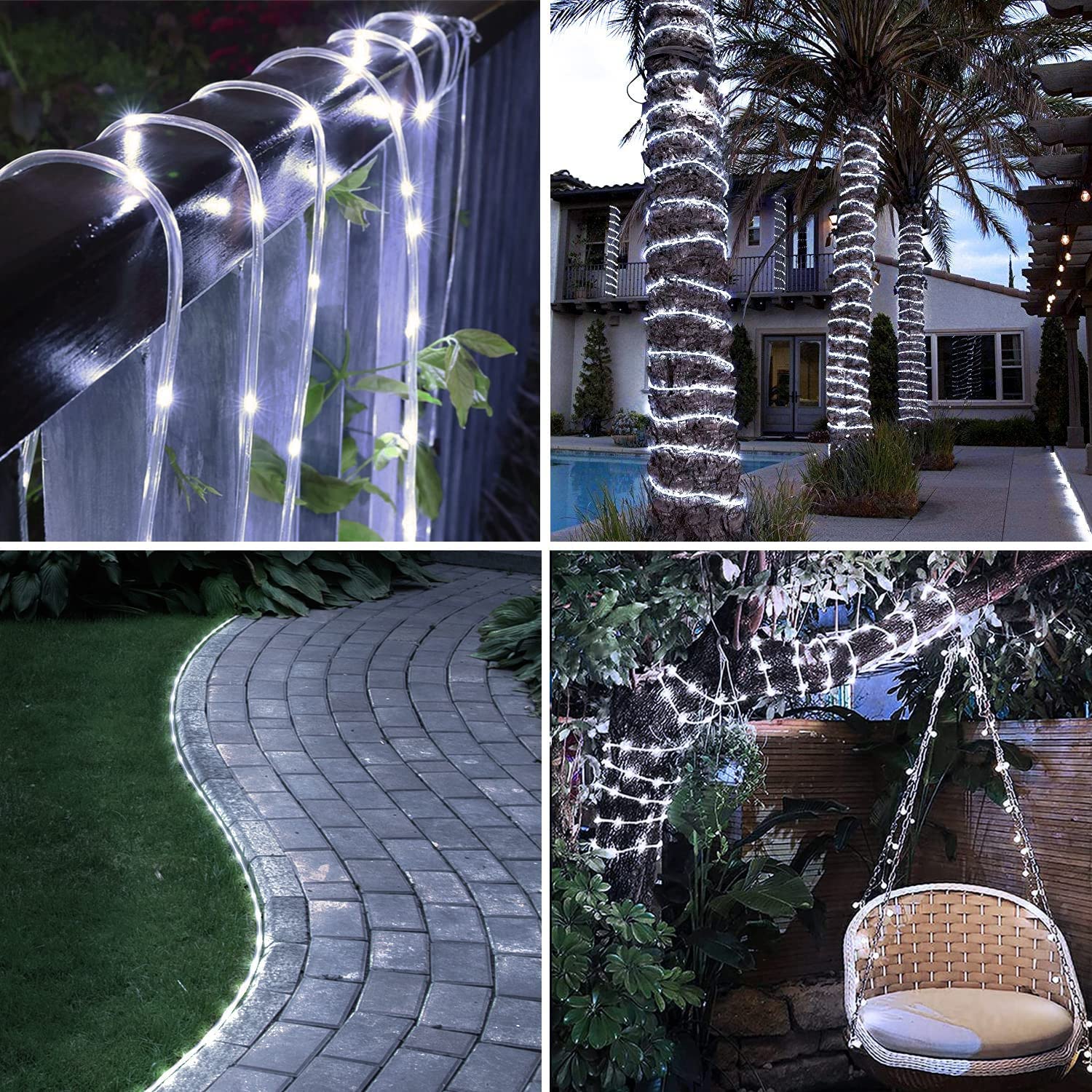 Ruichen Solar Rope Lights Outdoor String Lights, 16.5 Ft 50 Led Tube Light Waterproof Copper Wire Fairy Lights For Garden Fence