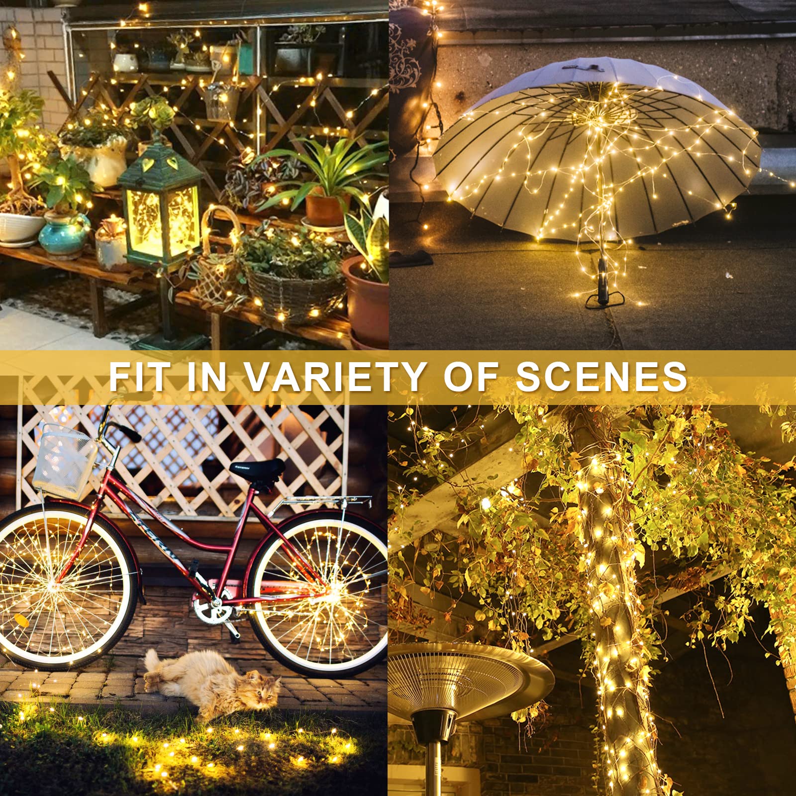 JMEXSUSS Solar Fairy Lights 33ft 100 LED Copper Wire Waterproof Warm White 2 Pack Model 007-S