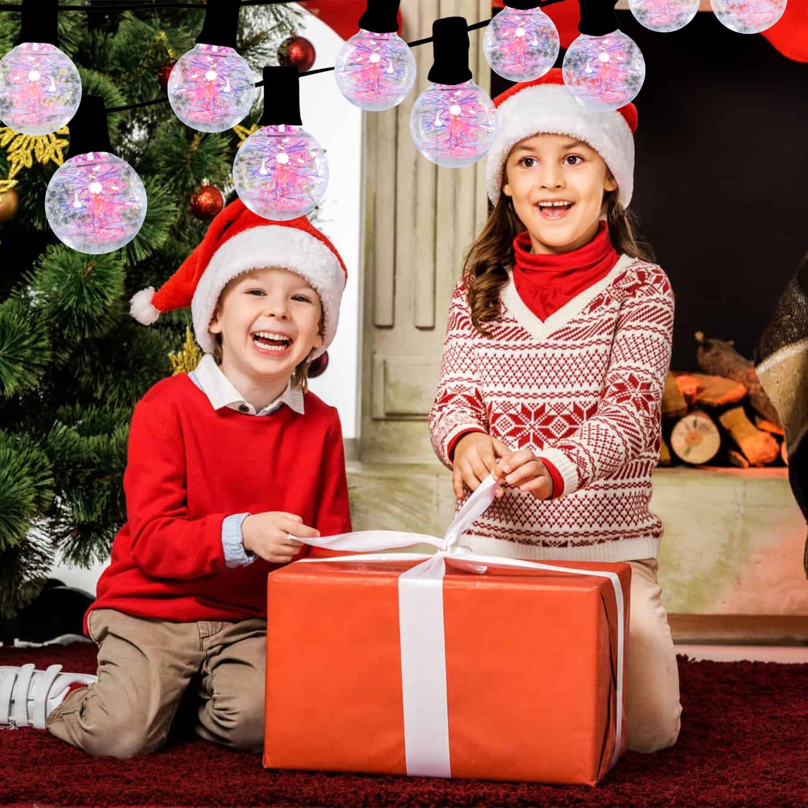 Afirst Christmas Outdoor String Lights 25Ft 25Pcs Iridescent Filament Bulbs, Waterproof & Shatterproof Patio Lights For Wedding,