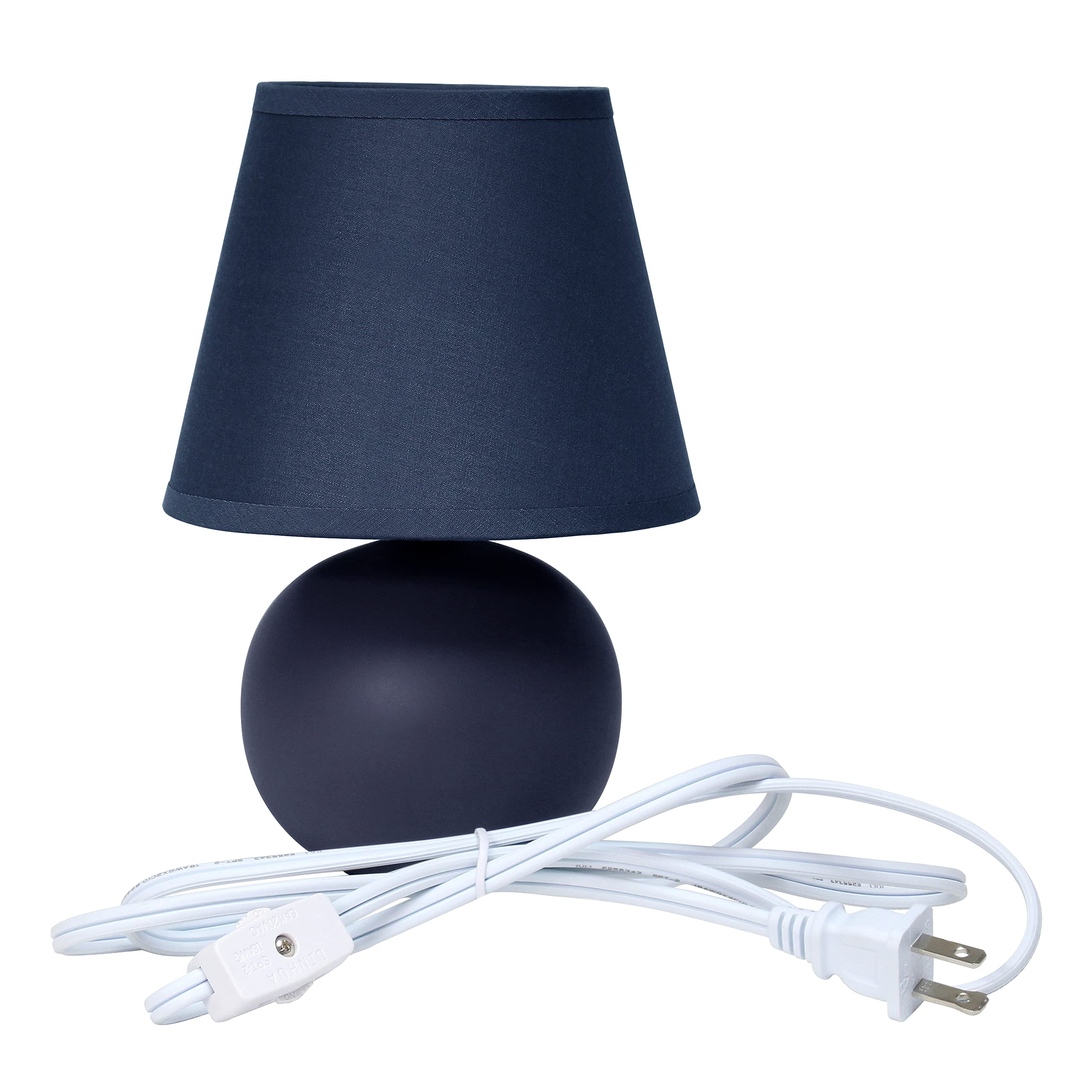 Simple Designs Lt2008-Blu-2Pk Mini Ceramic Globe Table Lamp 2 Pack Set With Matching Fabric Shade, Blue