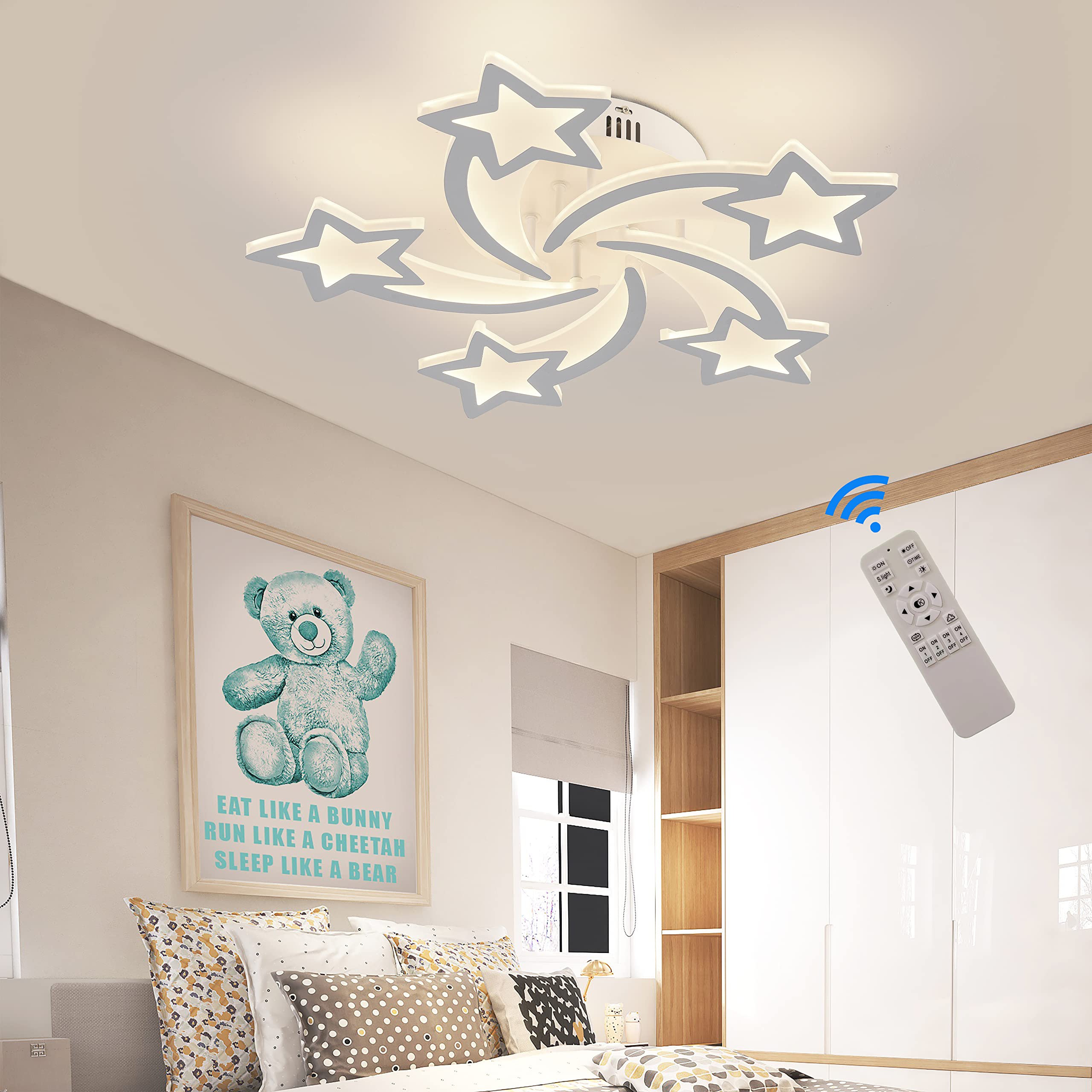 Stch Modern Dimmable Led Ceiling Light, 25.6&quot; Flush Mount Chandelier For Home, White, 56W