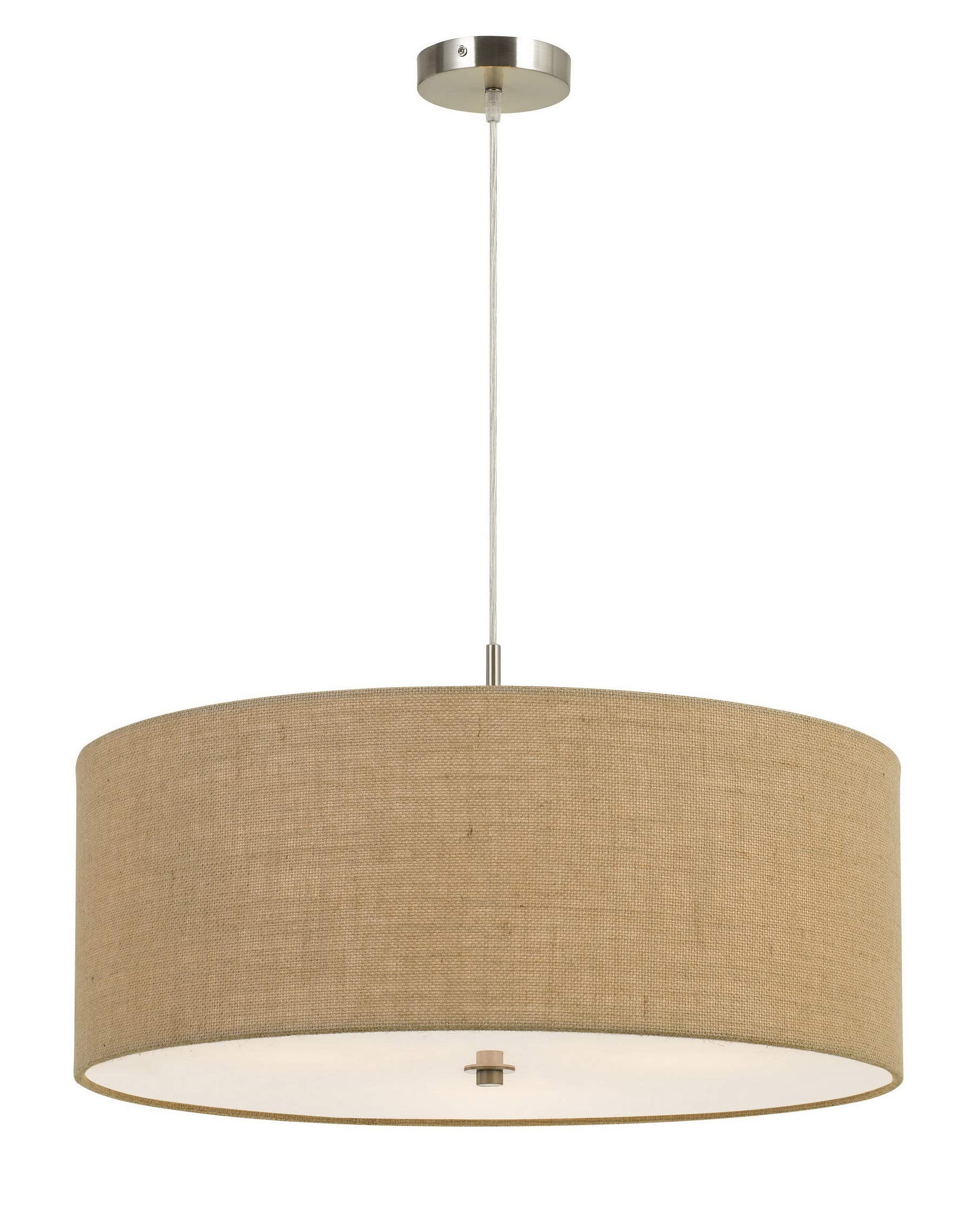 Benjara Bm226318 3 Bulb Drum Shaped Fabric Pendant Fixture With Diffuser, Beige