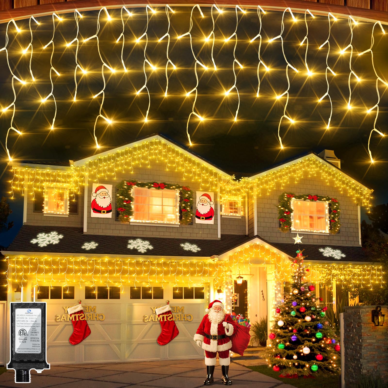 504 LED Christmas Lights with 112Drops  50ft 12 Modes Warm White Fairy String Lights with Timer Dimmable  Waterproof Twinkle Lights for Indoor Outdoor Holiday Wedding Party Eaves Yard Christmas Decor