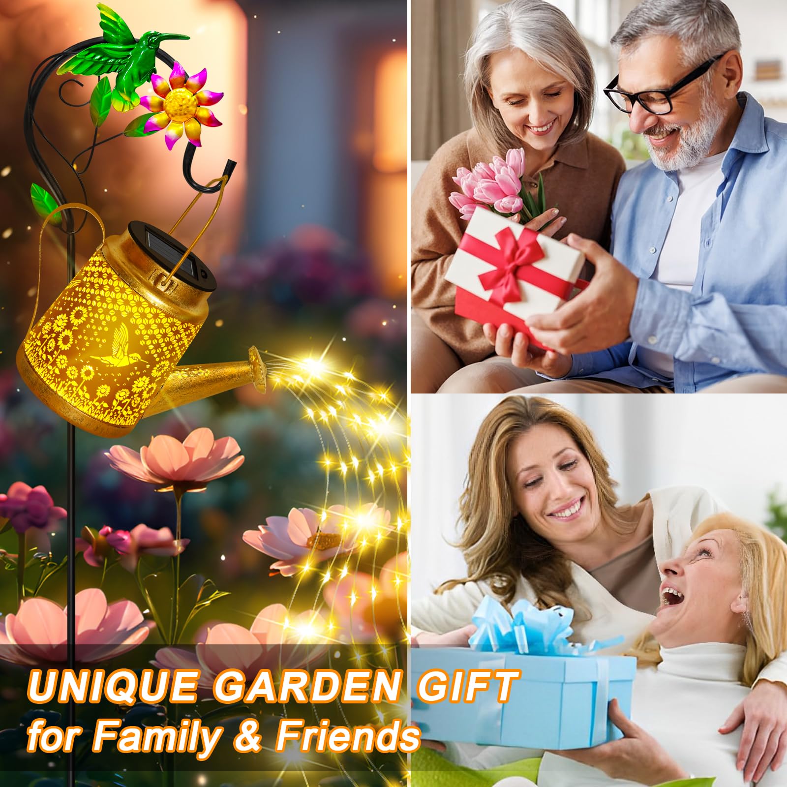 Hummingbird Solar Watering Can Lights, Outdoor Waterproof Garden Lanterns With Shepherd Hook, Solar Garden Decor For Yard Outdoo