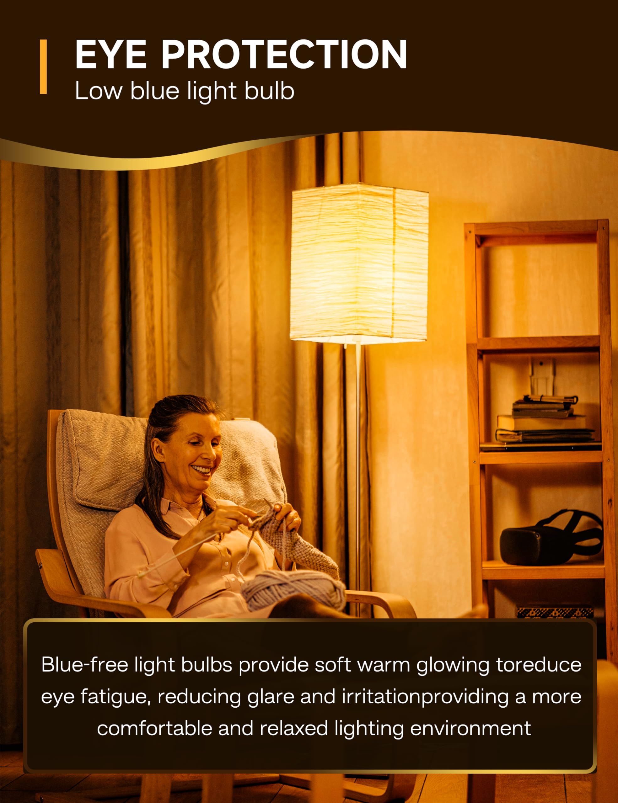 Unilamp Sleep Aid Light Bulb, 9W Amber Warm Light Bulbs 1800K, Blue Light Blocking Dim Light Bulbs 60W Equivalent, Mood Soothing