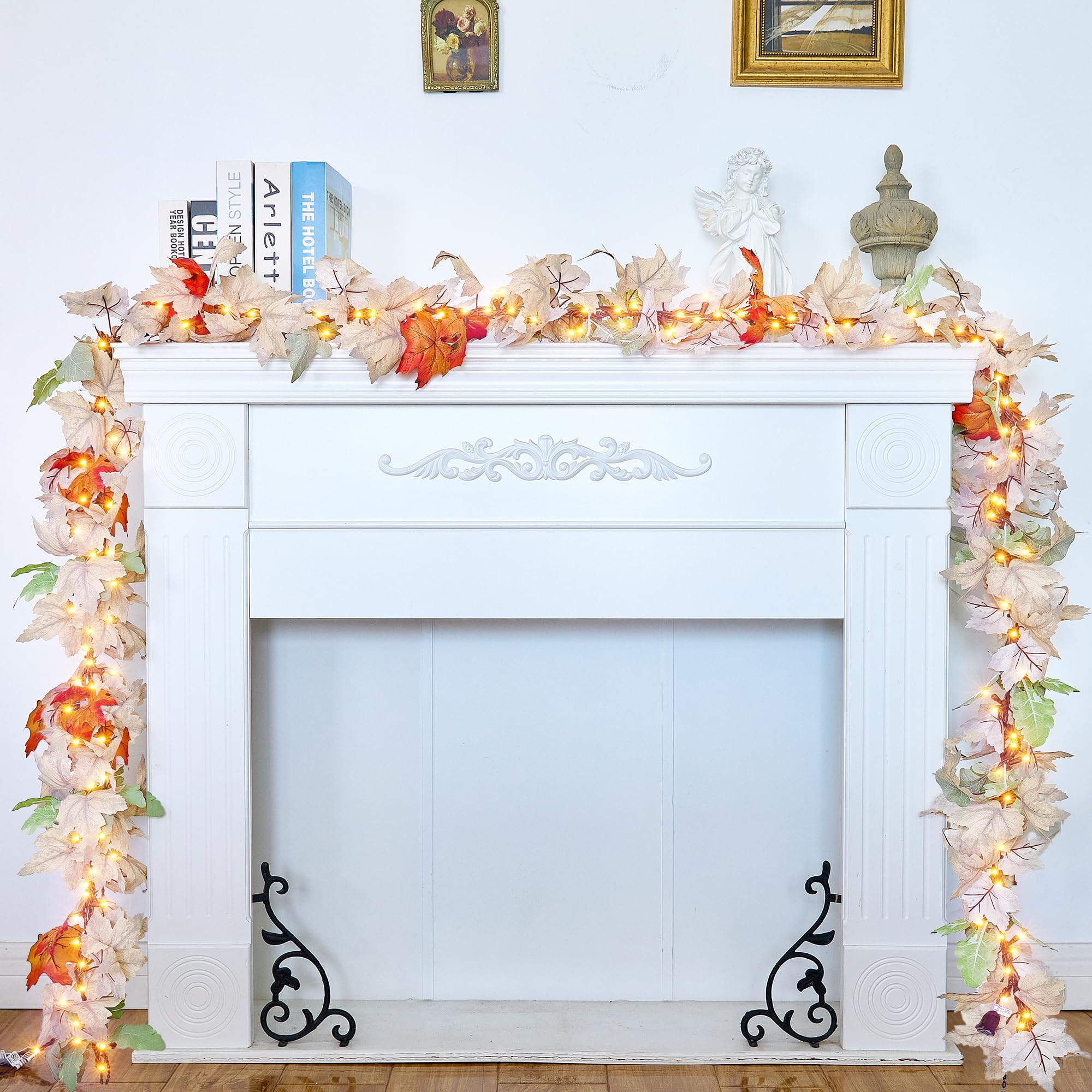 Thanksgiving Garland With Lights 9Ft Plug In Thanksgiving Decorations For Home With 50 Warm Incandescent Bulbs Ul Certified Connectable Lighted Fall Garland For Indoor Outdoor Harvest Decor(2 Packs)