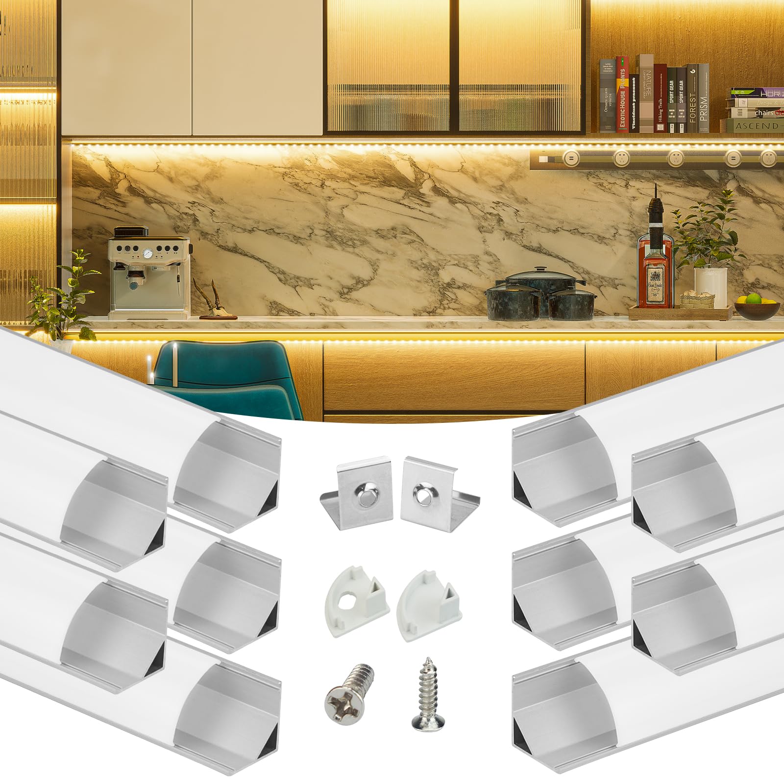 Muzata LED Channel 10Pack V1SW 2M Silver Aluminum Diffuser with Milky White Cover for Easy Installation