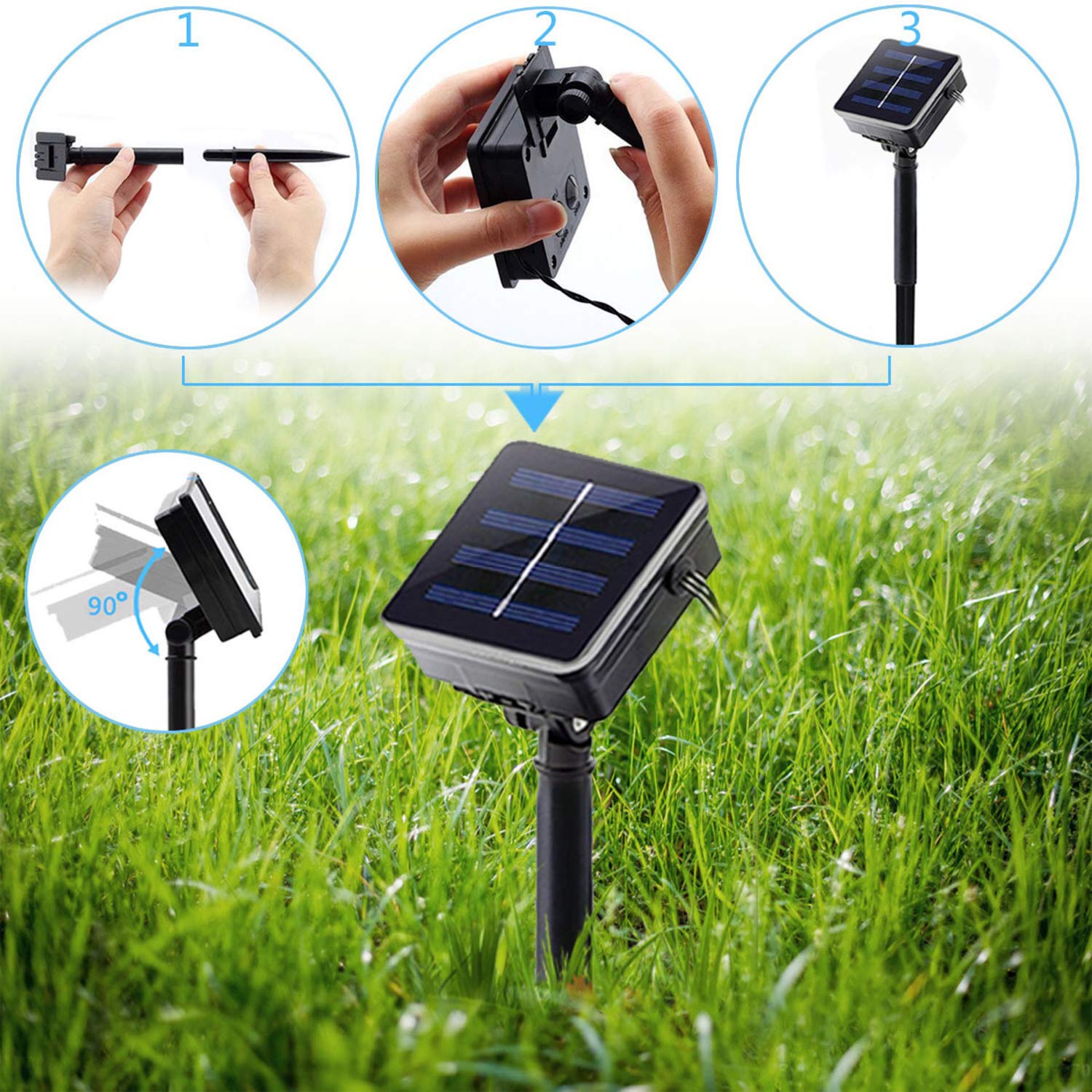 SNOMYRS Solar String Lights 21 Ft 30 LED Bumble Bee Lights with 8 Modes Warm White for Garden Patio Decor