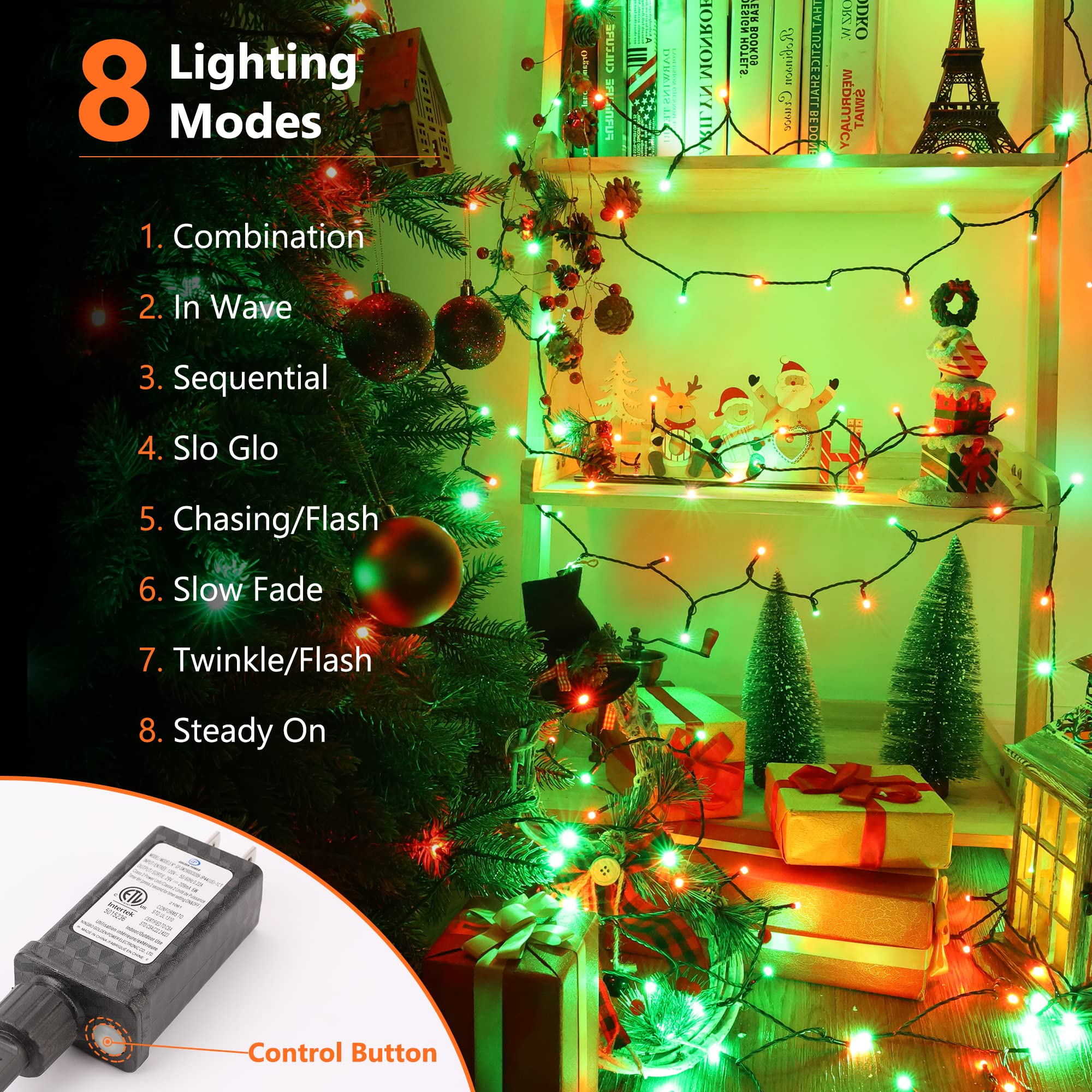 Brizled Christmas Lights, 240 LED Outdoor String Lights, 78.74ft, Red & Green, 8 Modes, Plug-in, Model GP-SW290DC0209-IP44