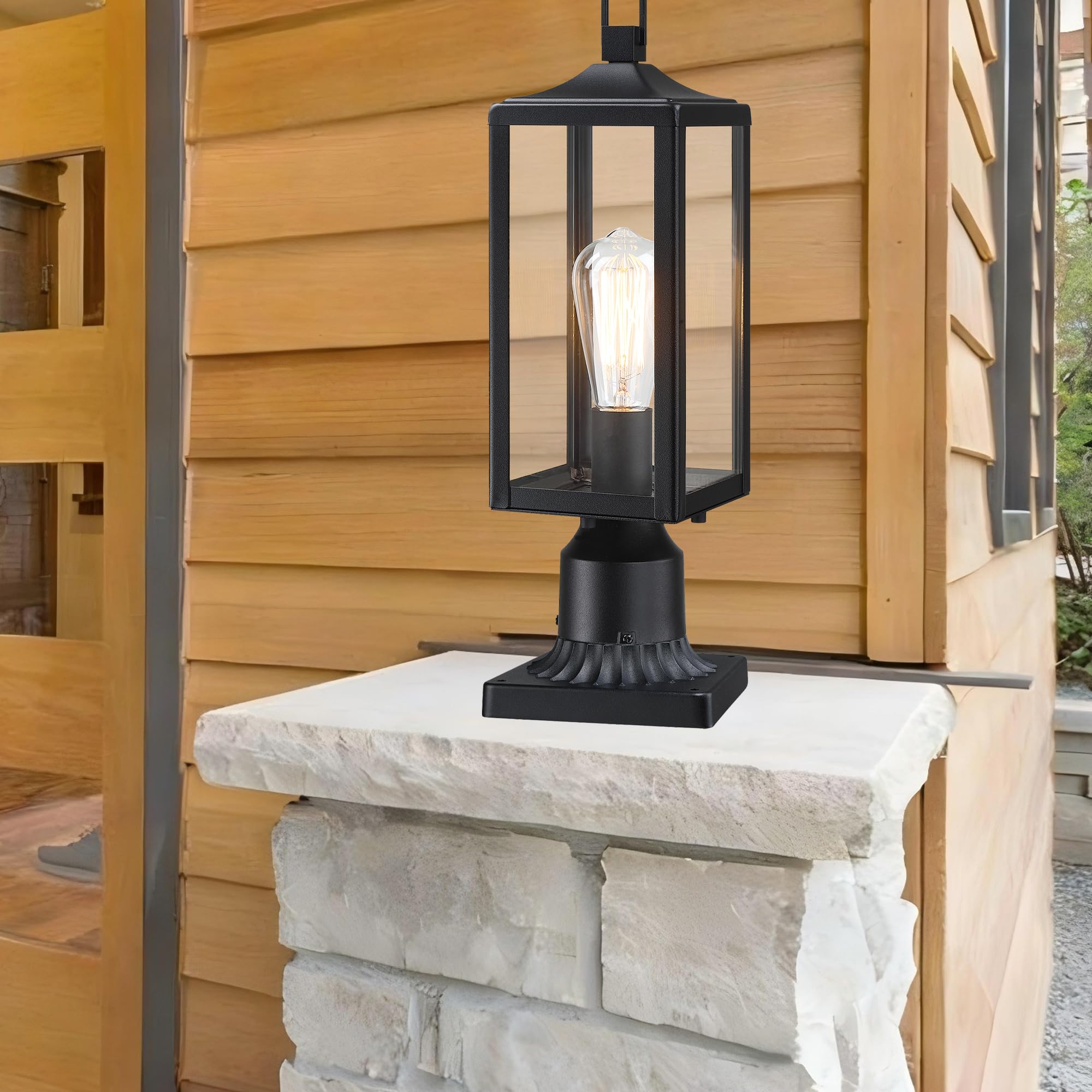 Faymart Lighting Black Pier Mount Adapter-Outdoor Post Light Mounting Base For 3 Pole  5.67X5.67 Post Cap Adapter Aluminum Alloy Pillar Light Fixture Mounts Matte Black