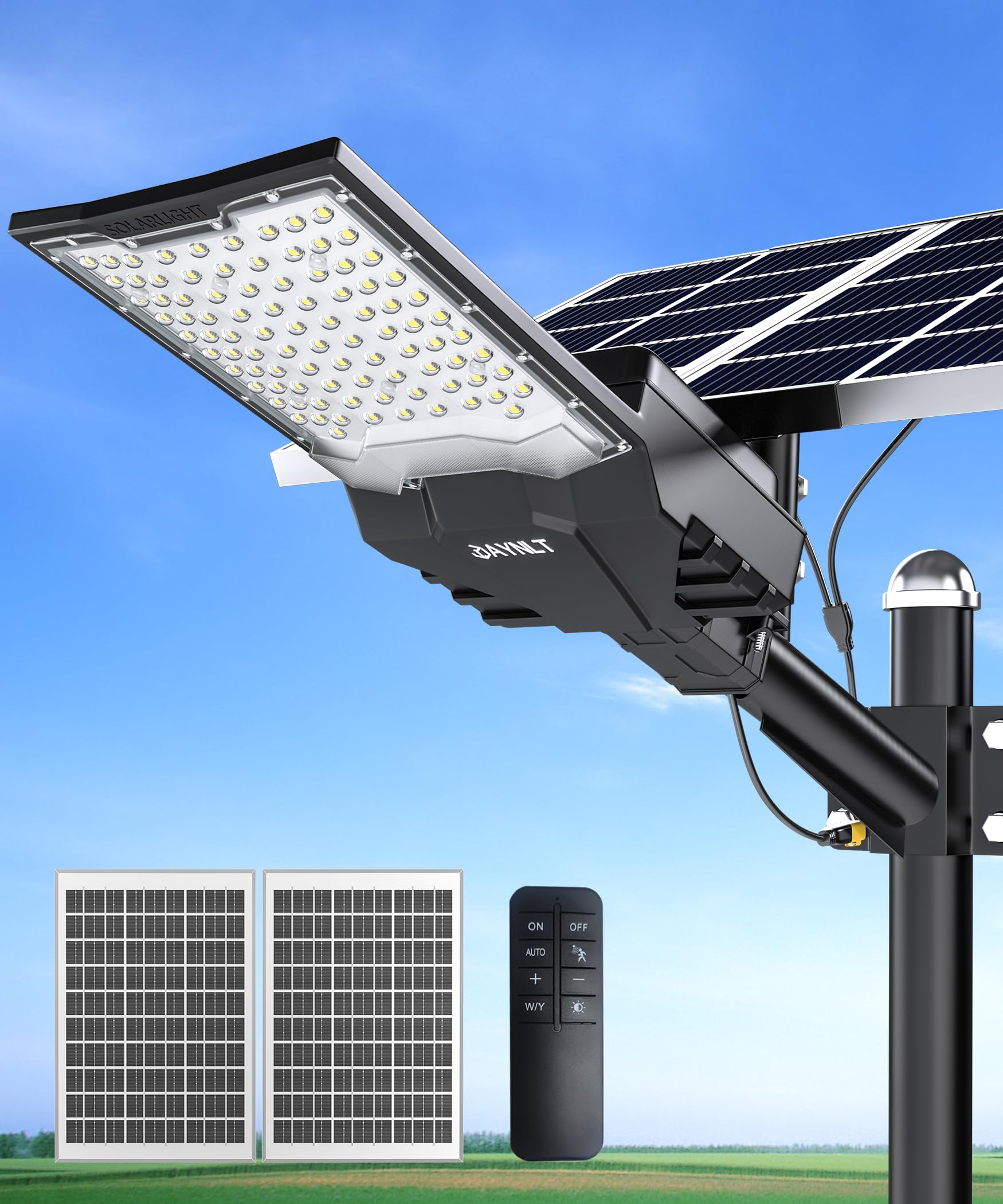 JAYNLT X-10000W Solar Street Lights Outdoor 6500K Ultra-Large Parking Lot Lights Commercial Dusk to Dawn IP67 Industrial Grade Waterproof Solar Power Flood Security Lamps for Driveways Yard