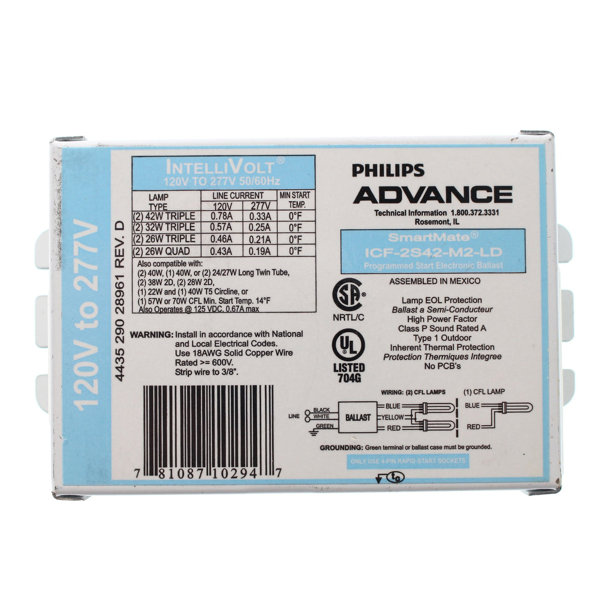 Philips Advance Icf-2S42-M2-Ld Smartmate Intellivolt Ballast, 1 Count, White