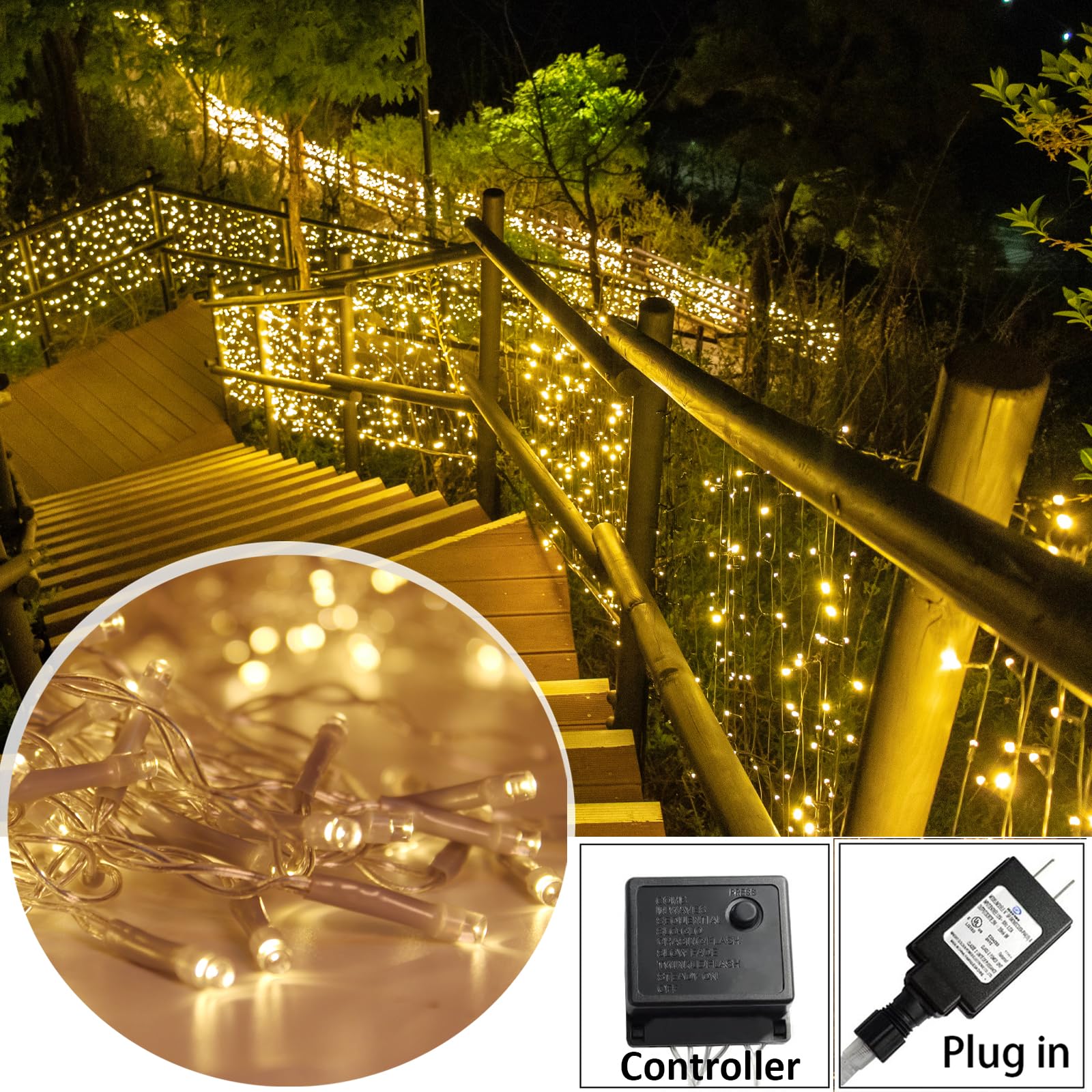 Solhice Led Curtain Lights Outside 40Ft X 3Ft For Backyard, 600 Led Plug In Hanging Fence String Lights Outdoor Waterproof For B