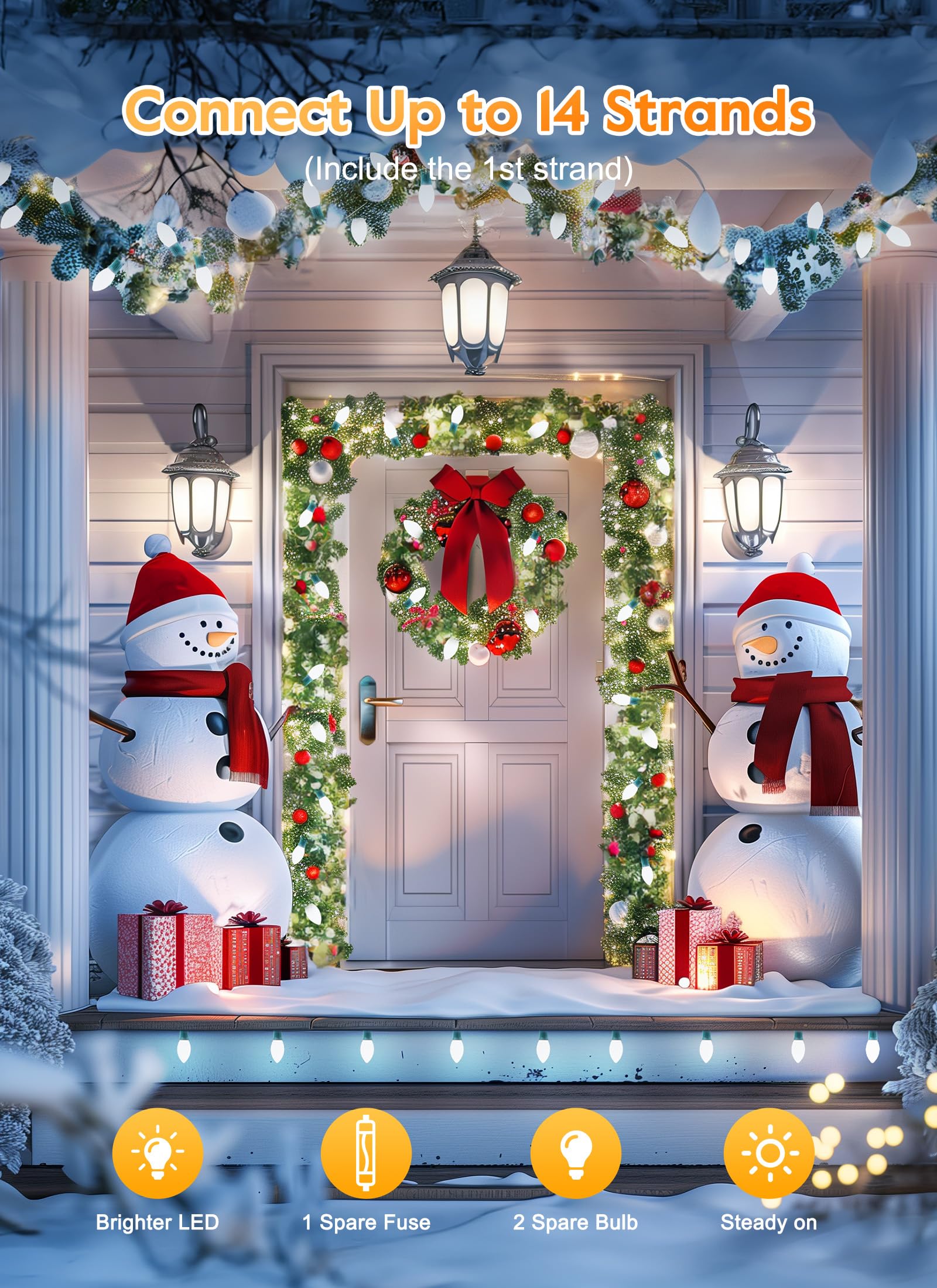 Vintage C9 Led Christmas Lights Outdoor  100 Feet C9 String Lights With 50 Shatterproof C9 Bulbs  Waterproof Connectable Christmas Tree Lights For Outside Roofline Patio Xmas Decorations  Pure White