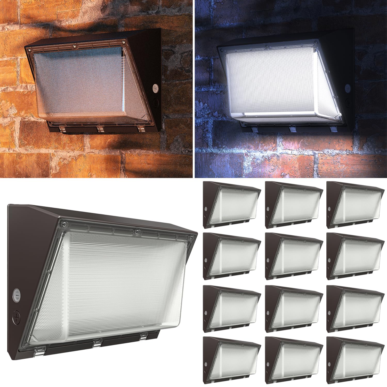 Sunco 12 Pack 120W LED Wall Pack Outdoor Dusk to Dawn Photocell Sensor Industrial Dimmable Waterproof Commercial Grade Security 