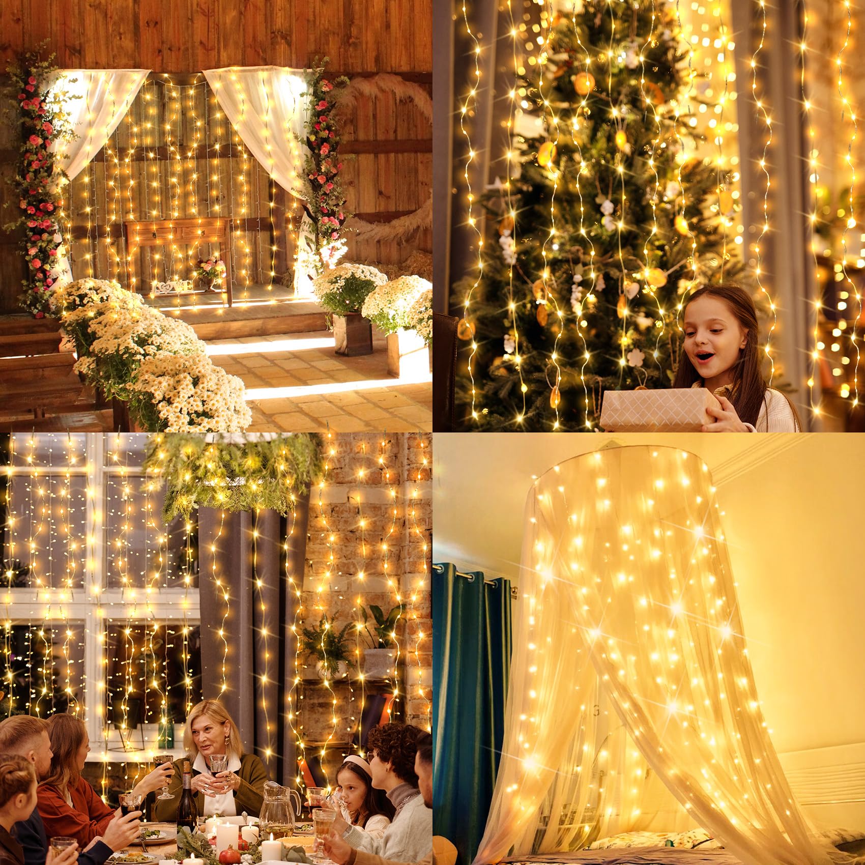 ALENEY Fairy Curtain Light for Bedroom, 300 LED 9.8ft x 9.8ft USB 8 Modes Fairy Lights for Wedding Party Home Garden Indoor Outd