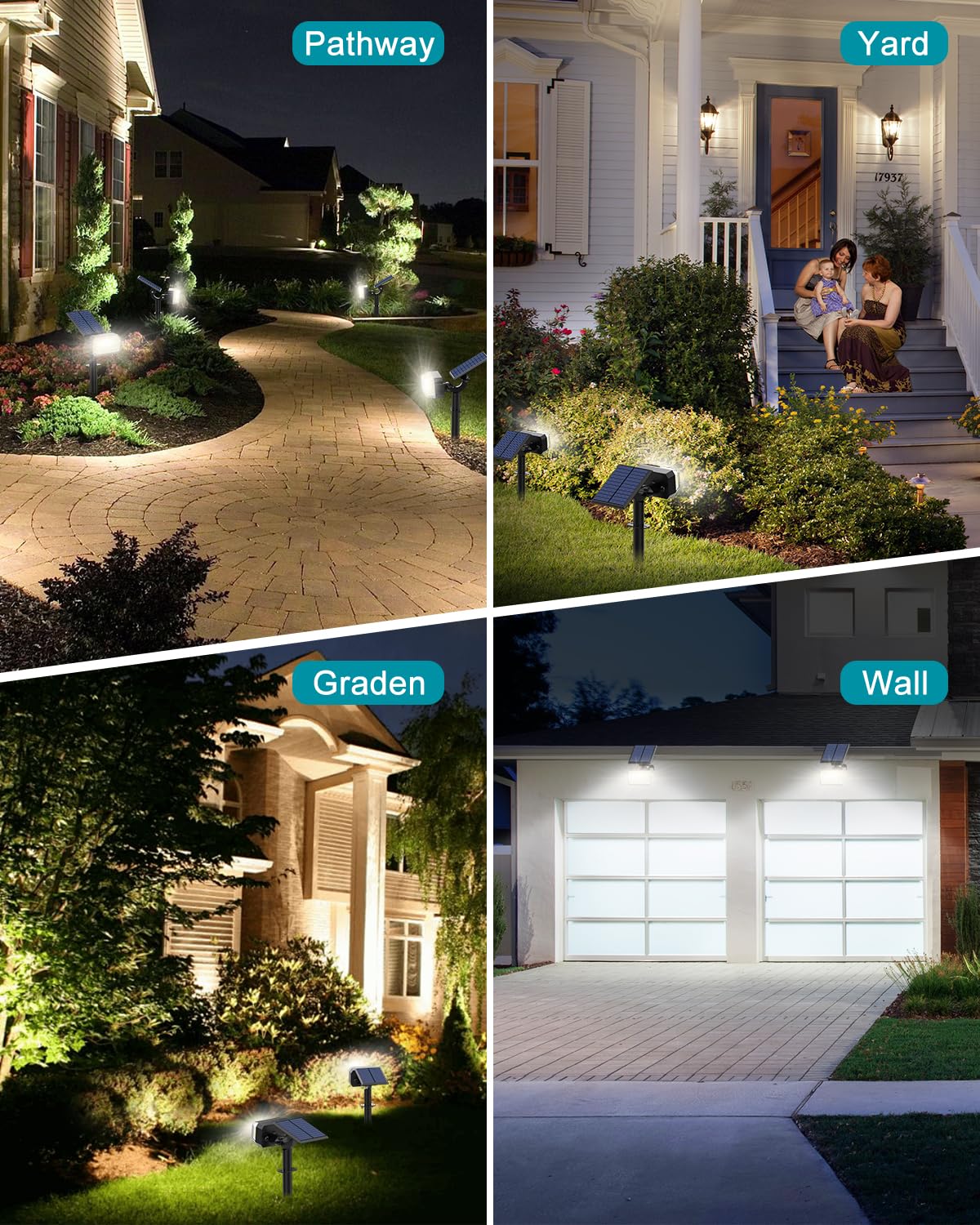 Kipeini Solar Spot Lights Outdoor, 8 Pack, IP65 Waterproof, 4 Modes, Adjustable Panel, Cool White