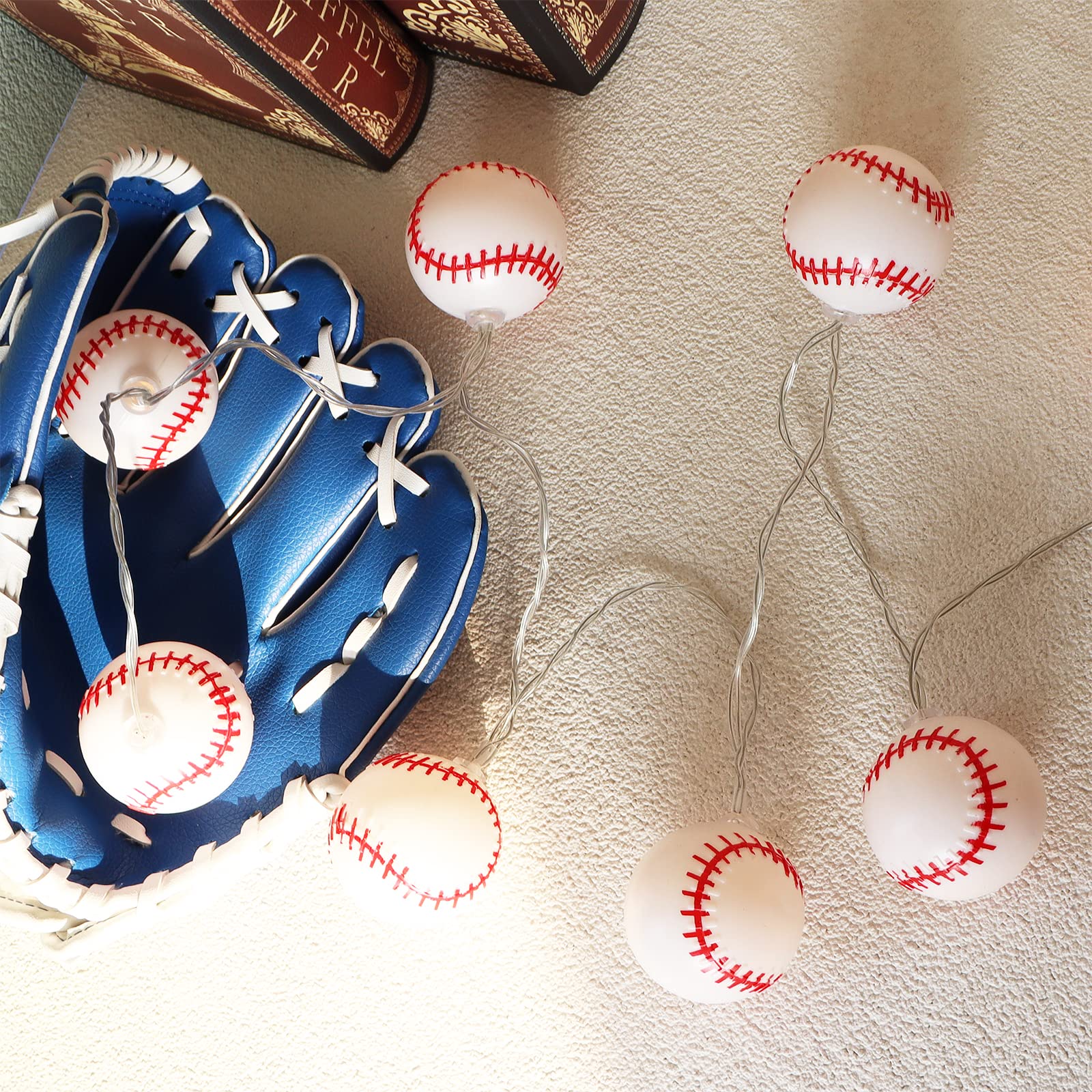 Yayfazy Baseball String Lights, 6.5Ft Timer, 10 Led Warm White, Battery Operated Decor For Kids Room & Sports Parties, Model Bs001