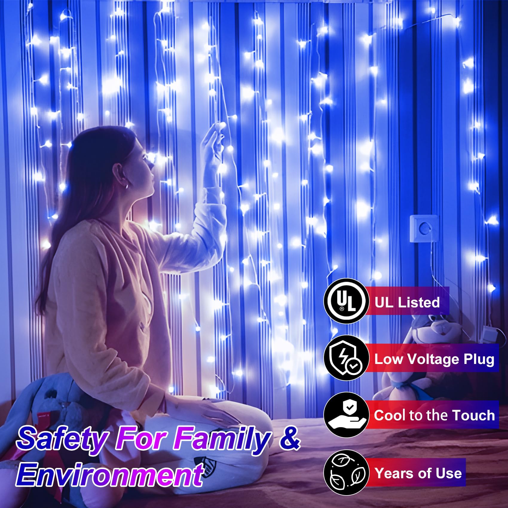 WUXYIYANG 1500 LED Outdoor Christmas Lights 502ft Waterproof Dark Green Wire 8 Modes Timer Fairy Lights Blue