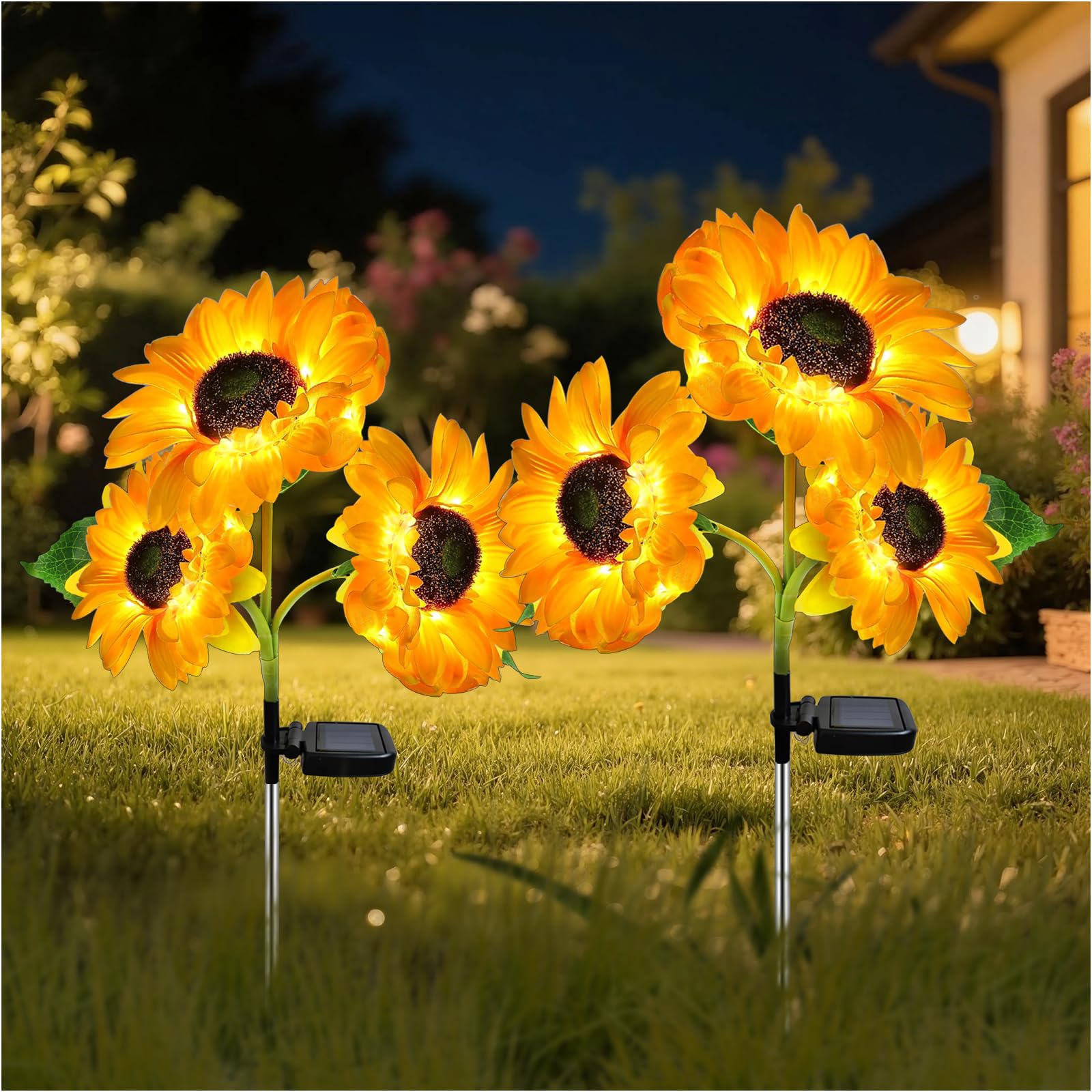 MMHF Solar Garden Lights, Waterproof LED Decorative Lights, 2 Pack 6 Flower, Yellow, Upgraded Solar Powered