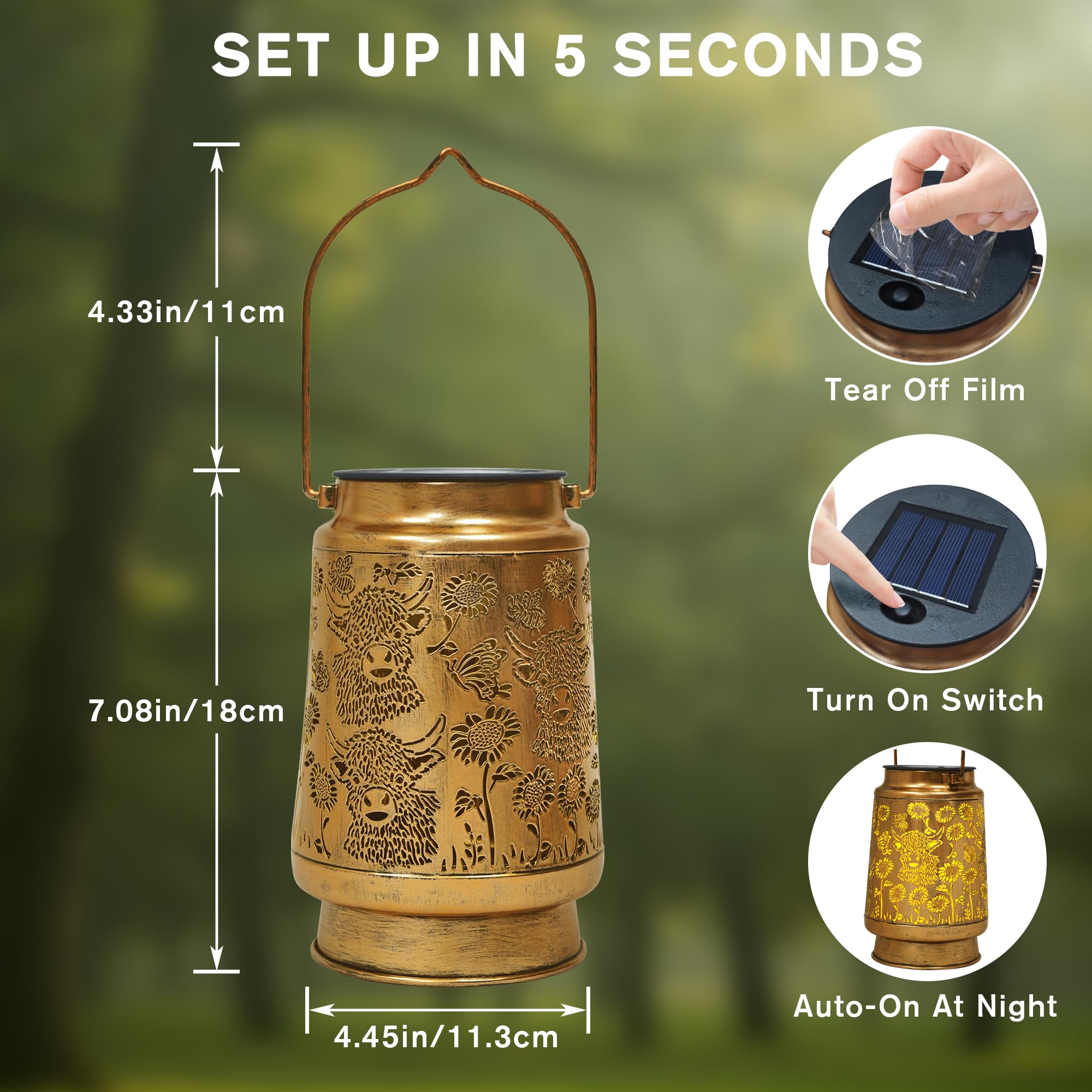 2 Pack Solar Watering Can String Lights Replacement Top - Round Solar Panel Outdoor Waterproof 32 Ft Led Copper Wire Hanging Lan