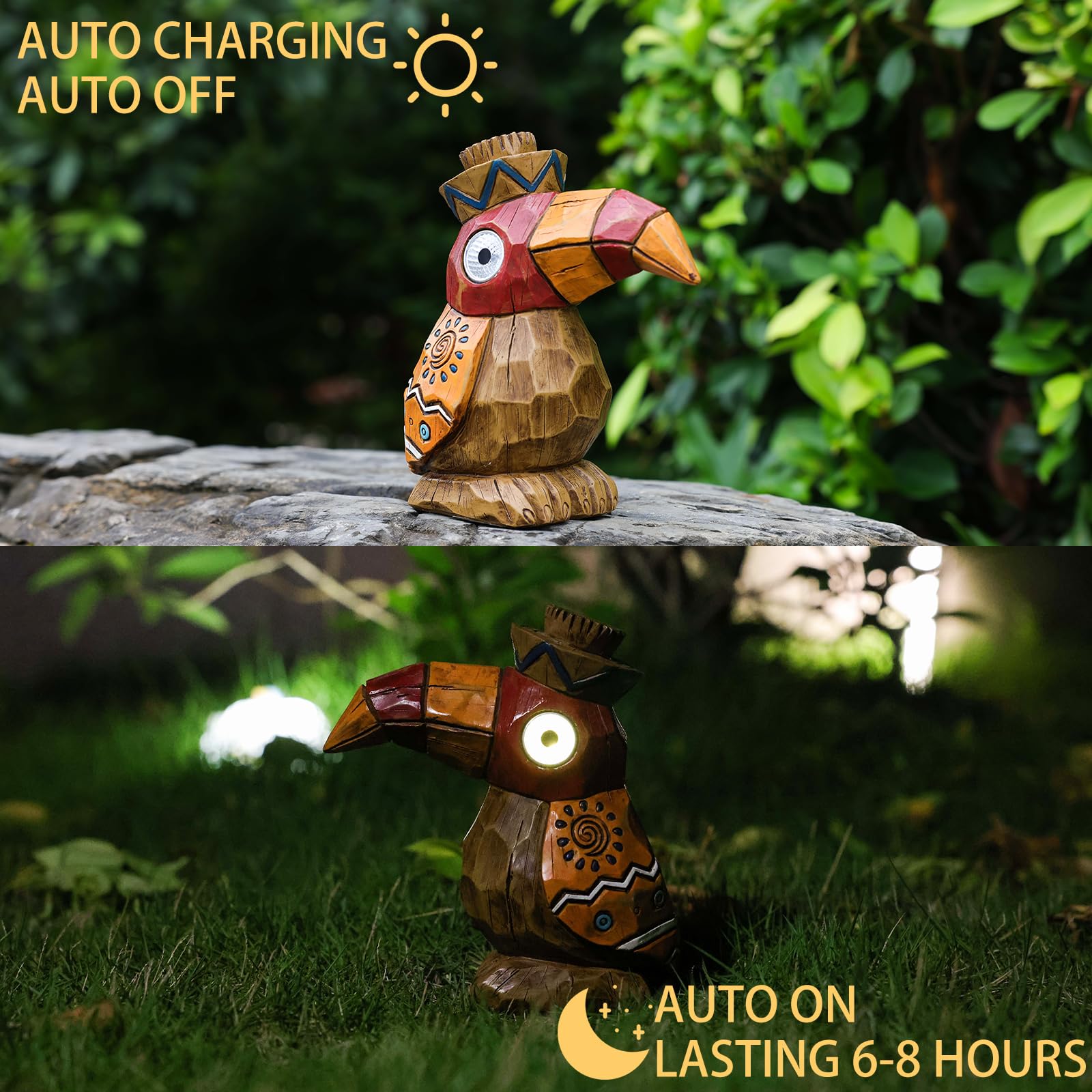 Yiosax Solar Tiki Statue-Woodwoodpecker Bird-Garden Hawaiian - Solar Outdoor Light Garden Sculptures & Statues Totem Pole Bar Outdoor Patio Pool Yard Summer Decorations