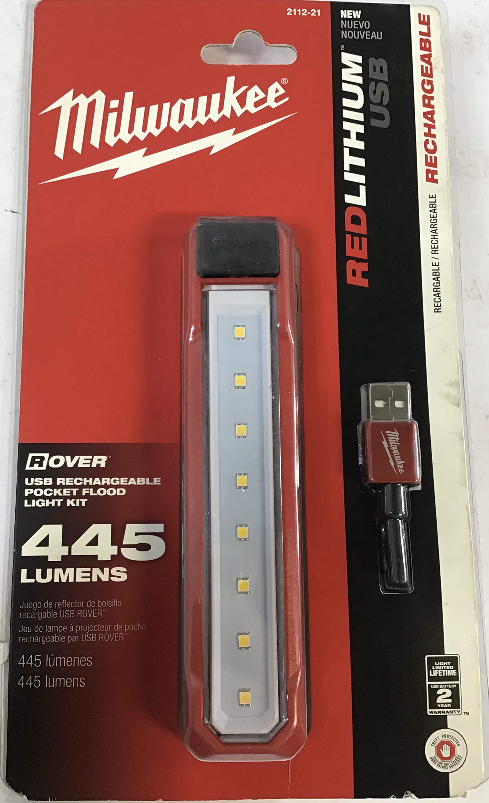 Milwaukee 2112-21 Rechargeable LED Rover Pocket Flood Light 445 Lumens Red Plastic