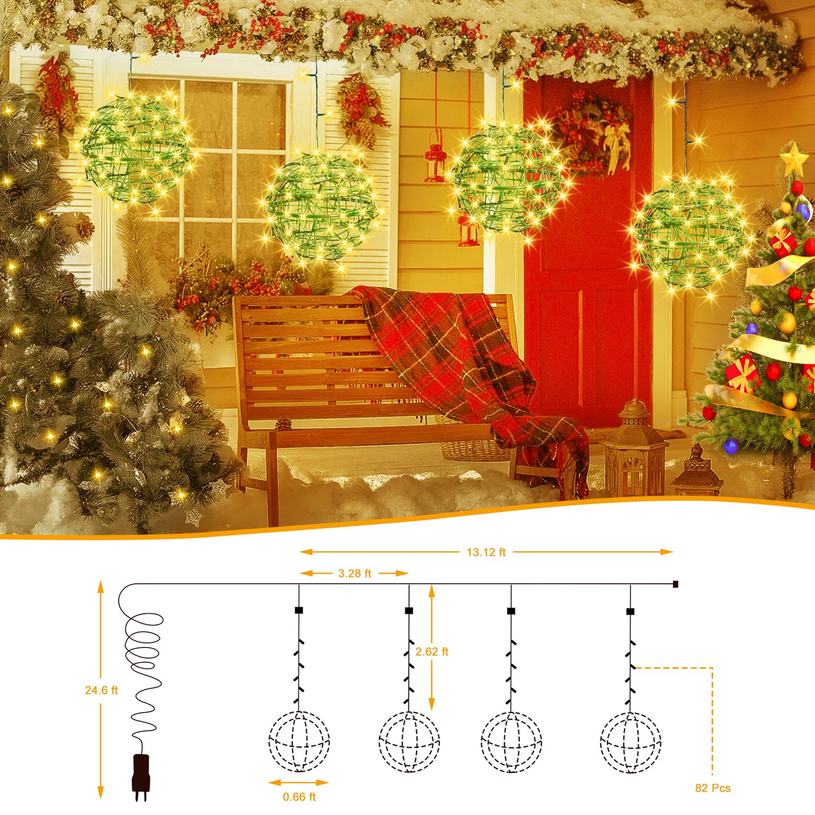 Baung Christmas String Lights - 4 Pack 7.98" Warm White Sphere Ball Garden Lights, Copper, Model BG-CL02M138L