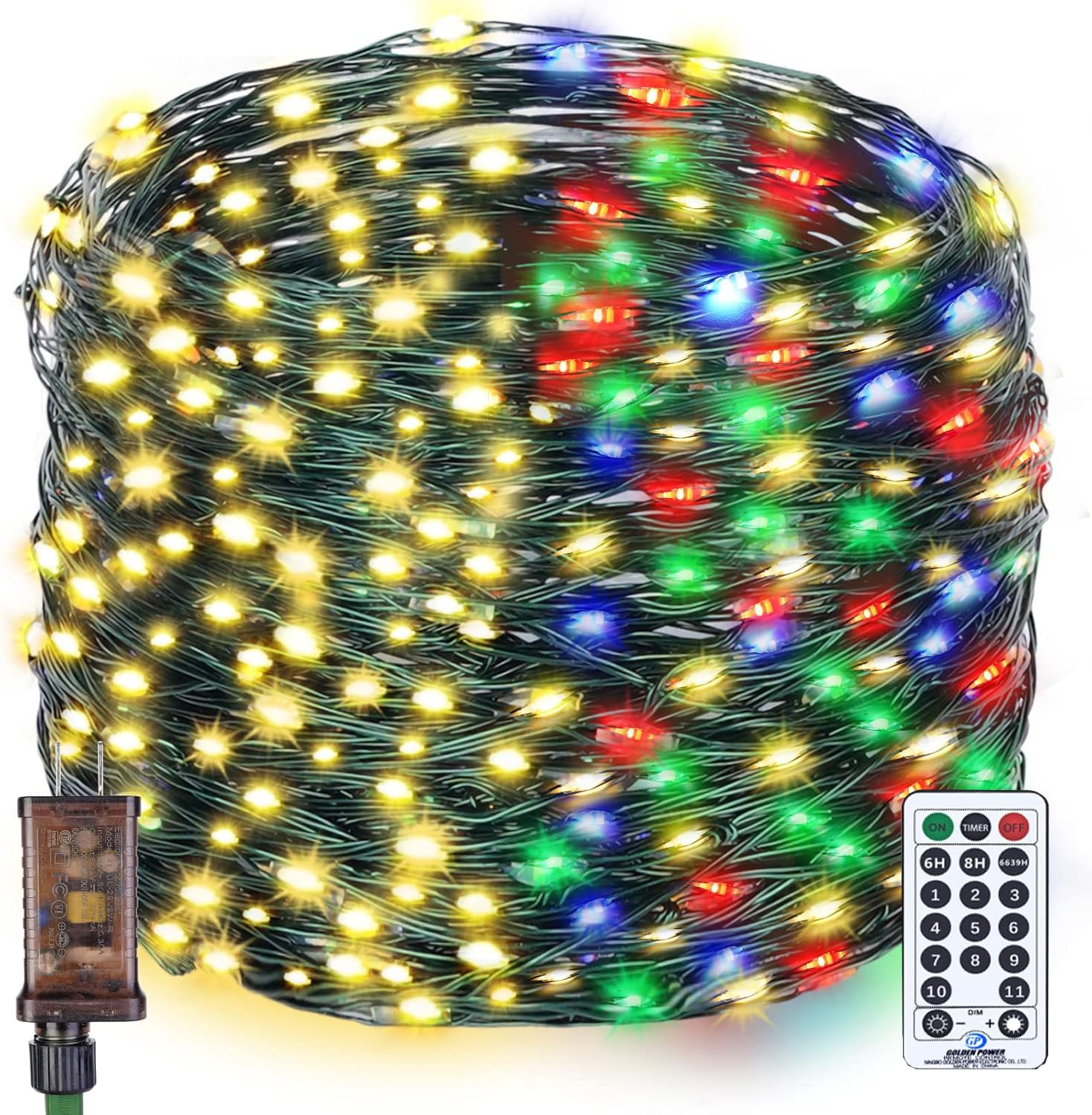 Decute 500LED Fairy String Lights, Warm White & Multicolor, Dimmable with Remote, Copper Wire, 164FT, UL Certified
