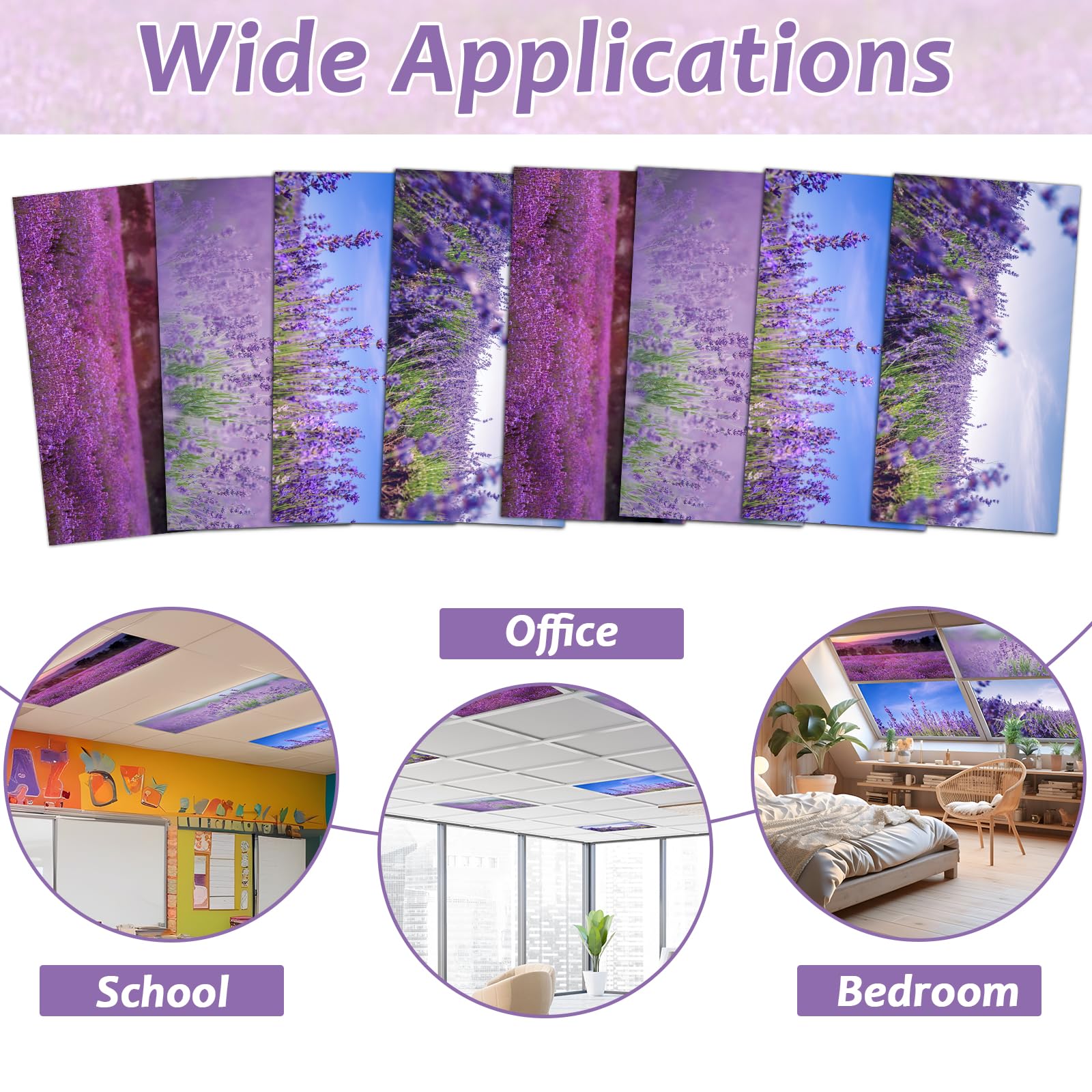 Wiooffen Fluorescent Light Covers 8 Pcs Magnetic 4x2 Feet Polyester Lavender Model YM0919